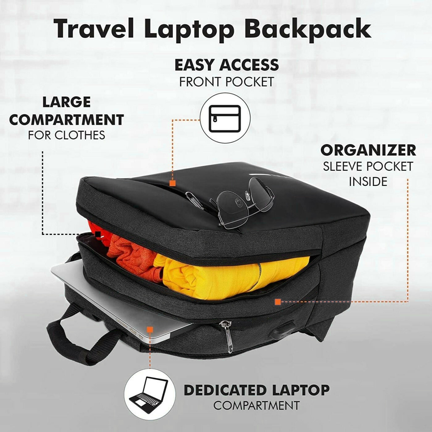 Image of markway AntiTheft Backpack Bag with 15.6 Inch Laptop Compartment & USB Charging Port BAG Waterproof School Bag (Black, 35 L)