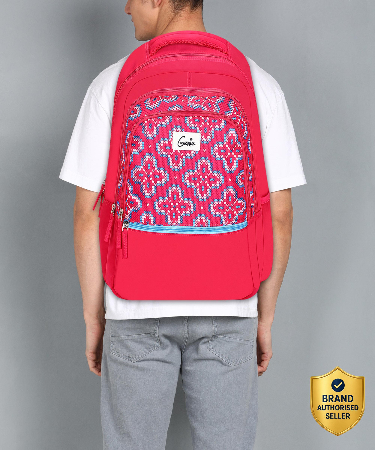 Genie Large 36 L Laptop Backpack School Bag for Girls. Pink backpack for women. More Volume, 3 zips, (Pink) - Image 1
