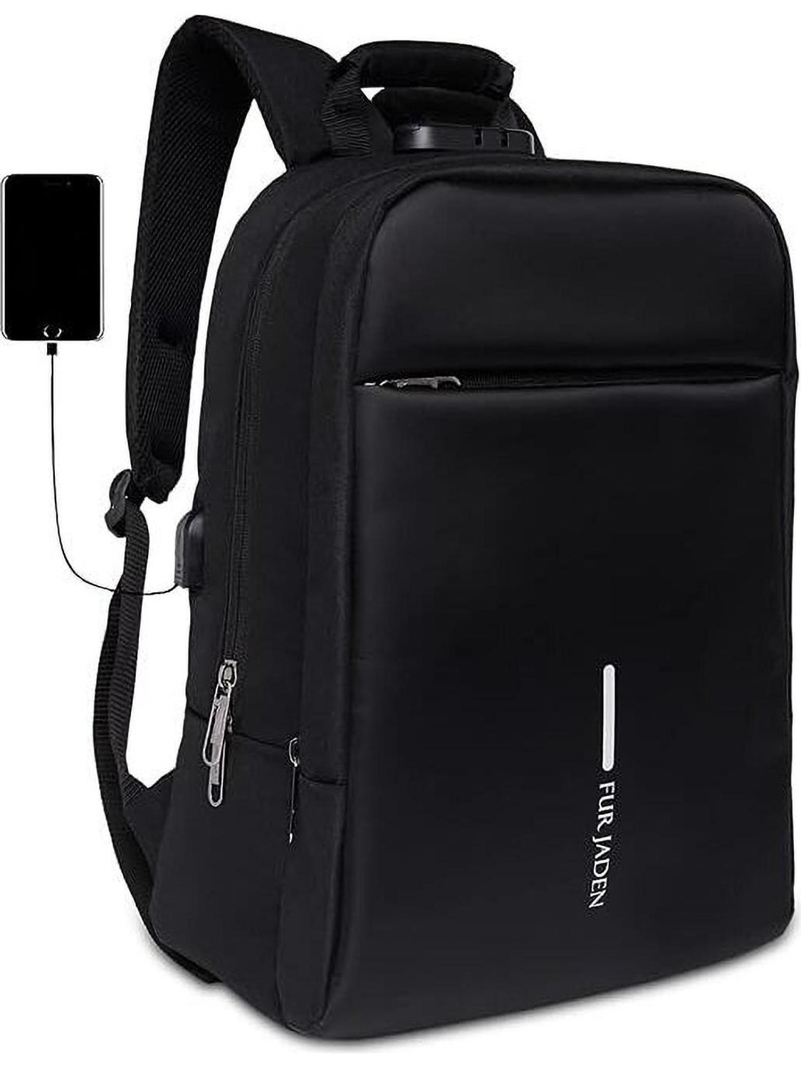 FUR JADEN Medium 22 L Laptop Backpack With Anti Theft Number Lock and USB Charging for Men Women (Black) - Image 1