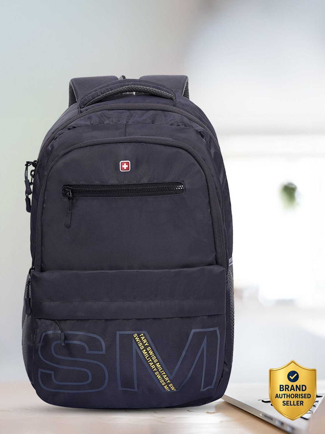 Image of SWISS MILITARY Large 34 L Laptop Backpack Accent Multi Utility Bag with Quick Access pocket for Office /College /Travel Bag (Grey, Red)