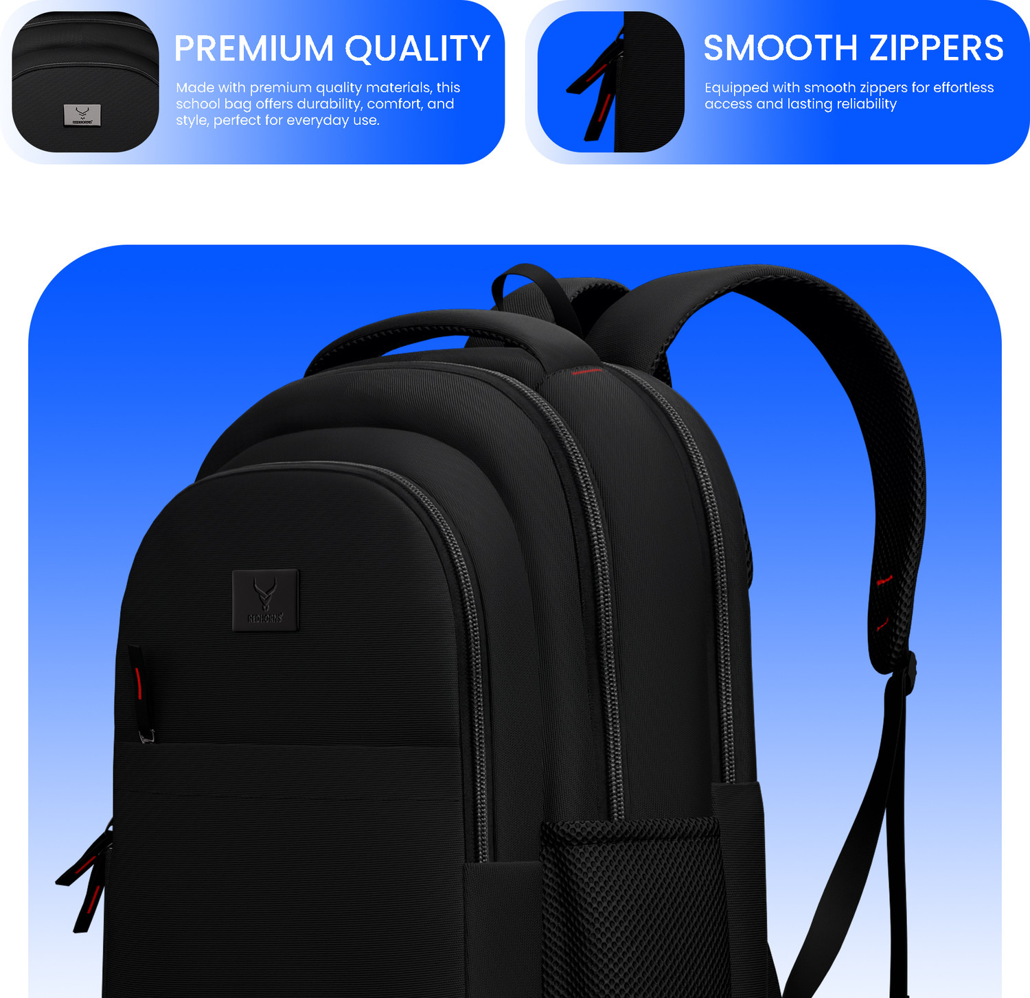 Image of REDHORNS Medium 30 L Laptop Backpack School Backpack with 15.6inch Laptop Holder and waterproof material For unisex (Black)