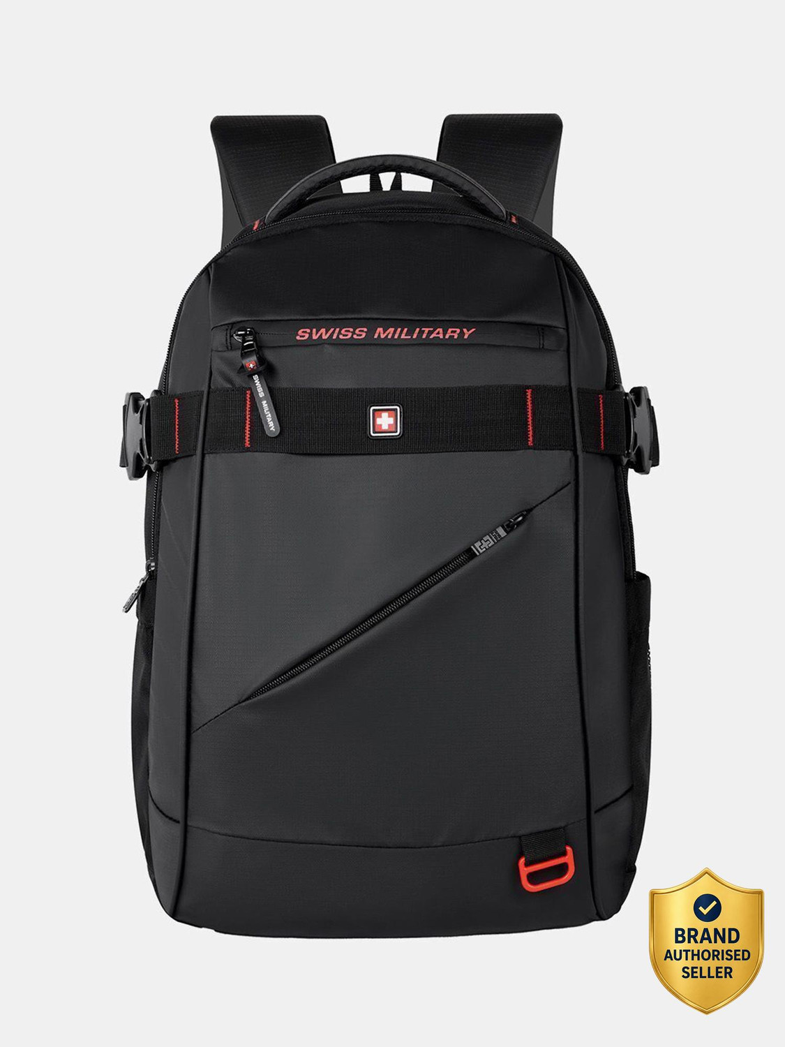 Image of SWISS MILITARY Large 34 L Laptop Backpack Accent Multi Utility Bag with Quick Access pocket for Office /College /Travel Bag (Grey, Red)
