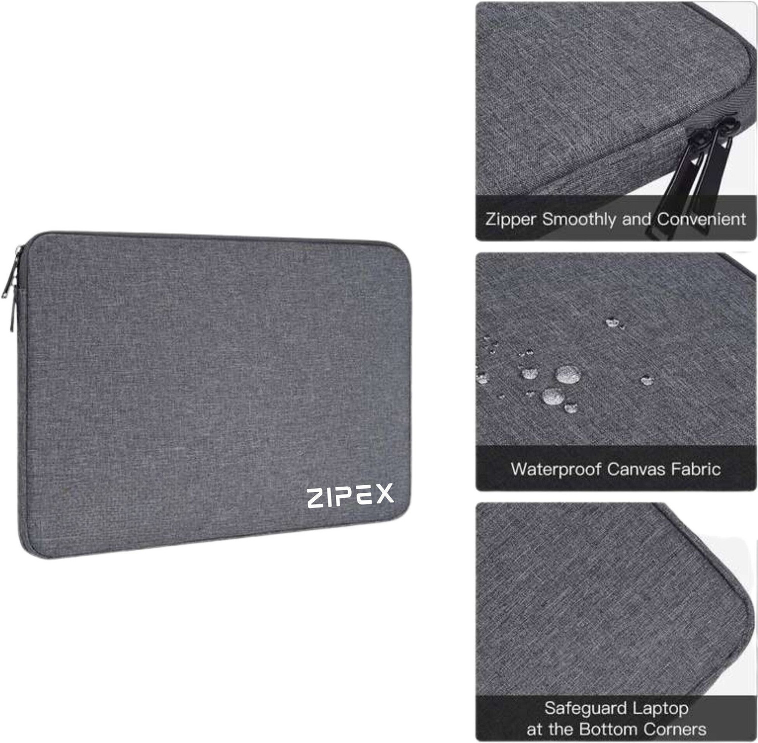 Image of ZIPEX Laptop Sleeve With Charger Pouch | for All 15-15 .6 Inch Laptops | Waterproof Laptop Sleeve /Cover (Grey, 16 inch)