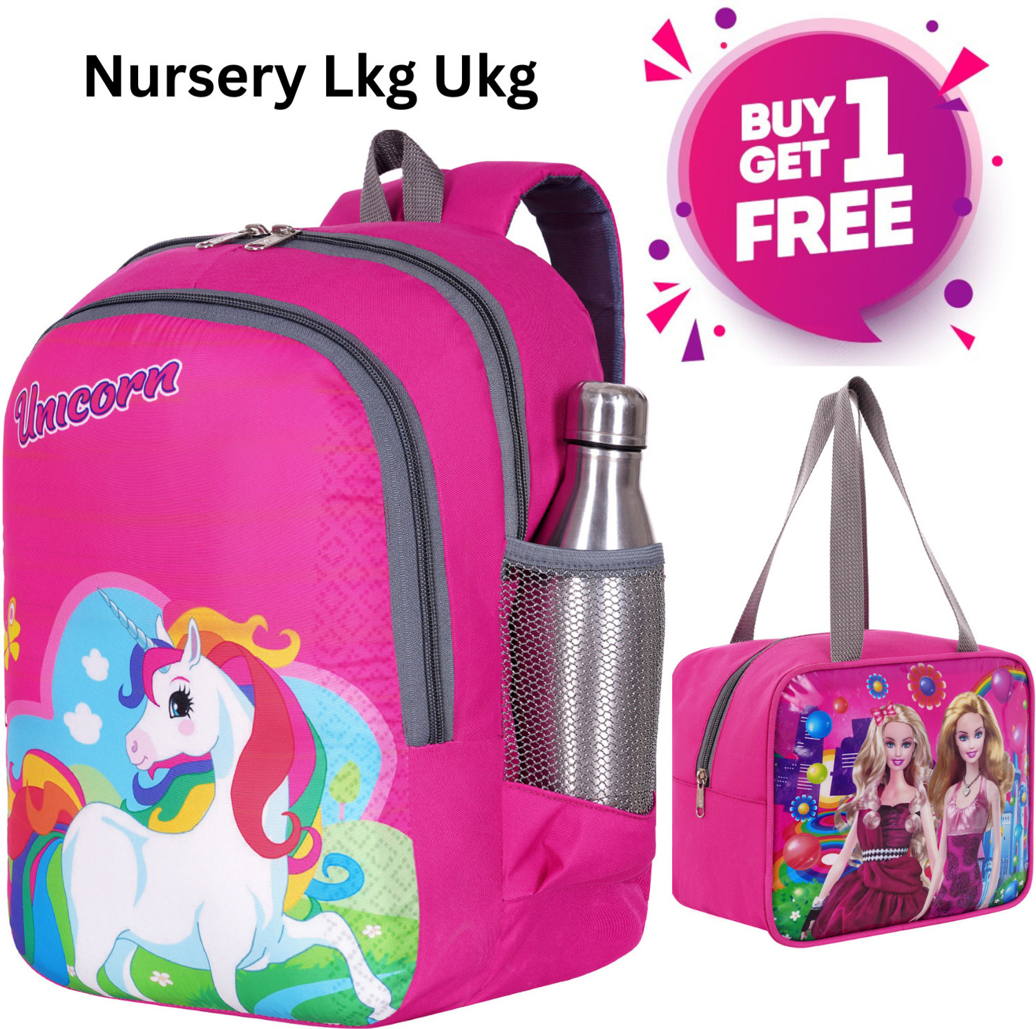 Image of LINOX Barbie Combo School and Lunch bag Class Nursery to 2nd Waterproof School Bag (Pink, 25 L)