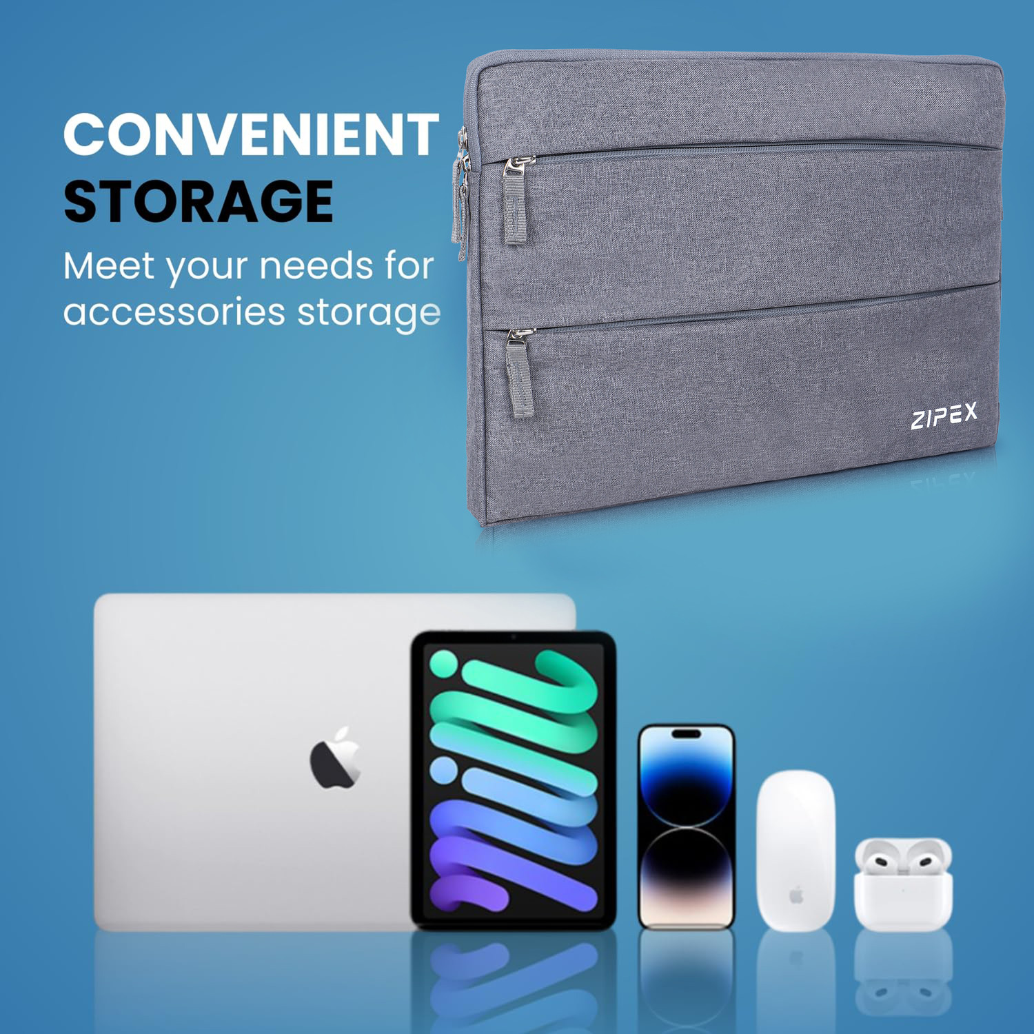 Image of ZIPEX SMARTER 15.6 Inch Laptop Sleeve Bag with Accessory pouch Waterproof Laptop Sleeve /Cover (Grey, 15.6 inch)