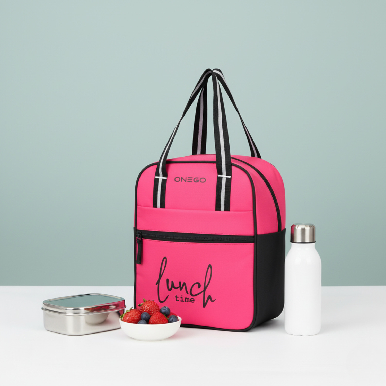 Image of ONEGO Durable Tiffin Bag - Ideal for School, College, Office & Outdoor Trips Waterproof Lunch Bag (Pink, 10 L)