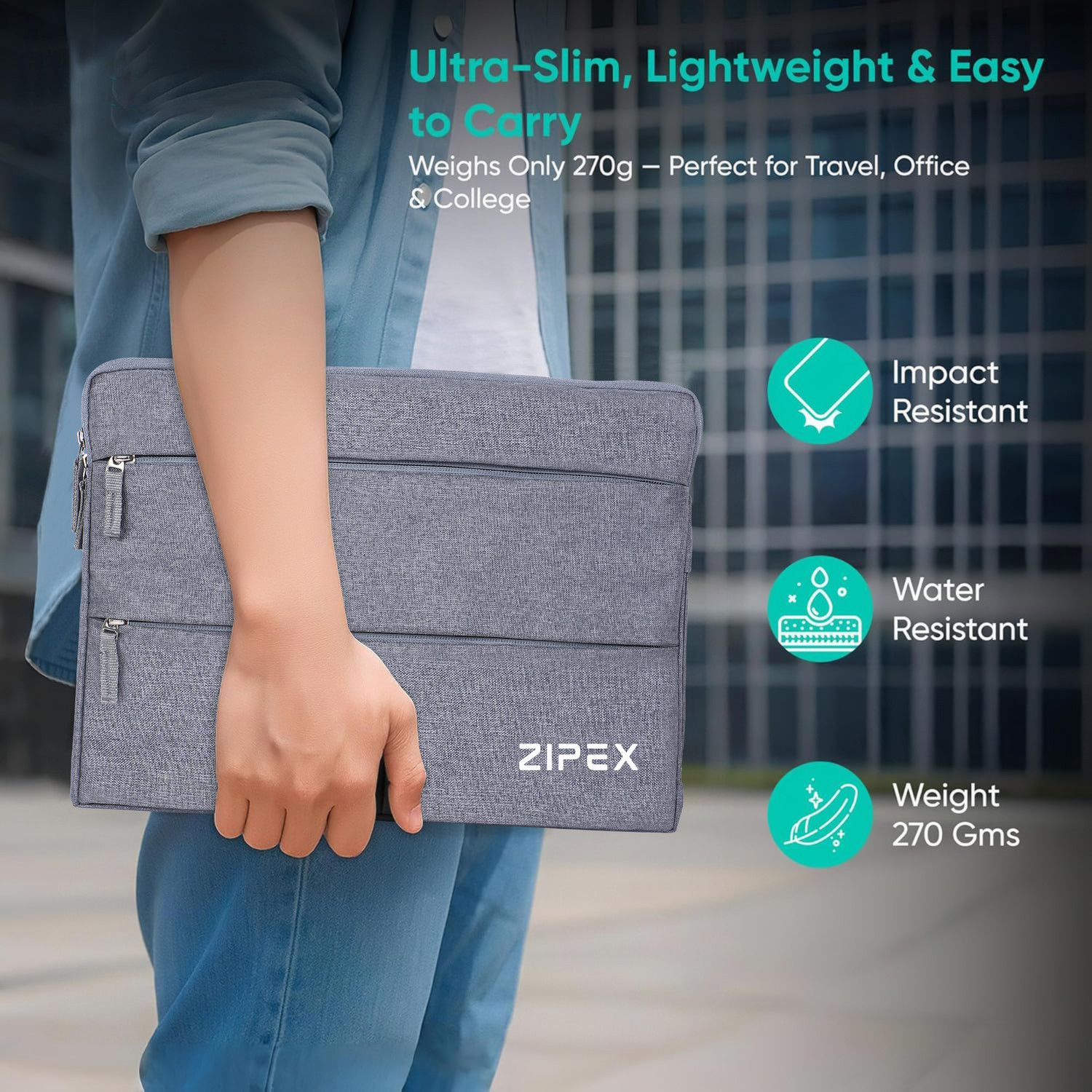 Image of ZIPEX SMARTER 15.6 Inch Laptop Sleeve Bag with Accessory pouch Waterproof Laptop Sleeve /Cover (Grey, 15.6 inch)