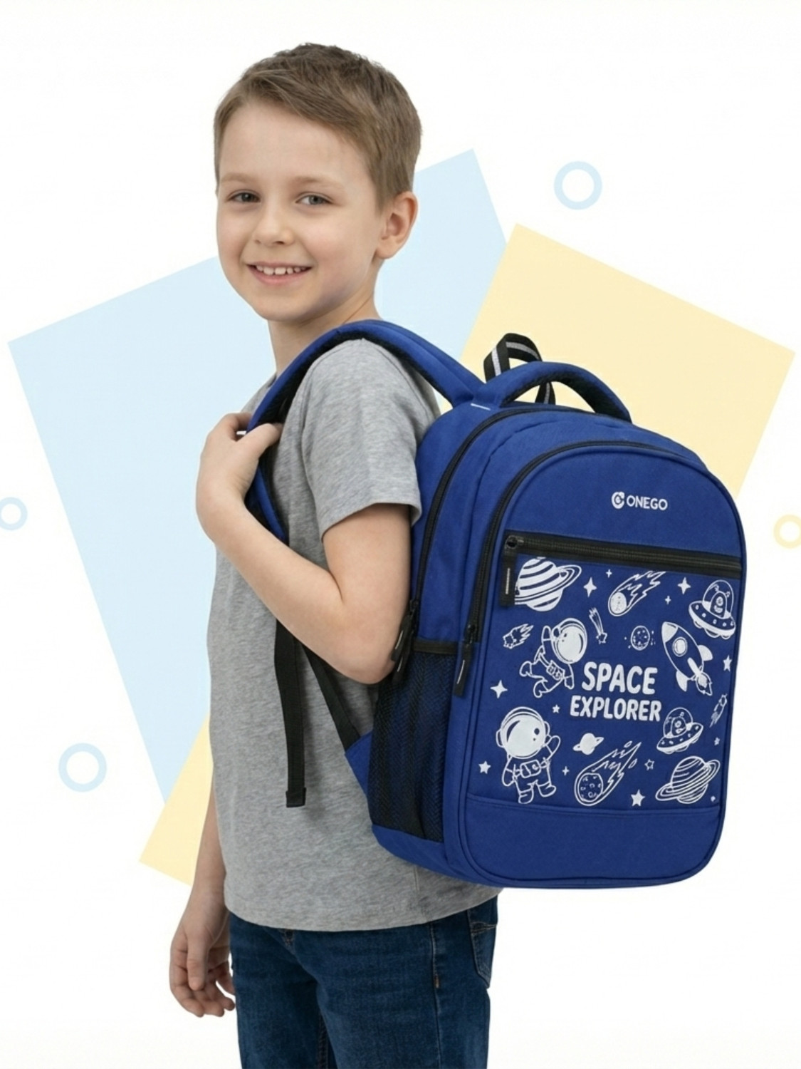 Image of ONEGO Fancy Backpack Nursery LKG UKG Preschool Class 1 Kids Tuition Picnic Waterproof School Bag (Blue, 20 L)