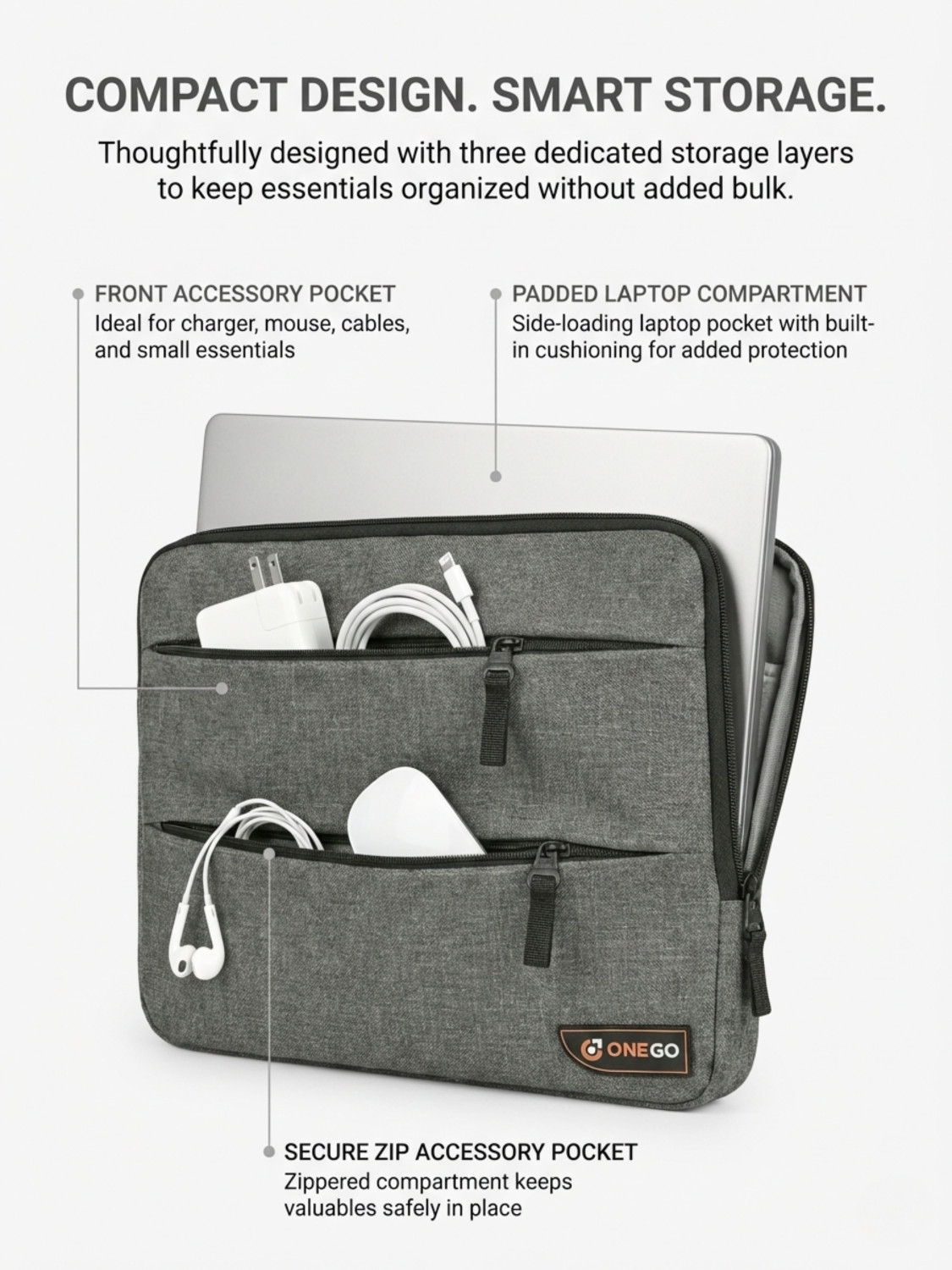 Image of ONEGO Laptop Sleeve Case Cover with Handle for Apple Dell HP Lenovo Asus Samsung Acer Waterproof Laptop Sleeve /Cover (Grey, 15.6 inch)