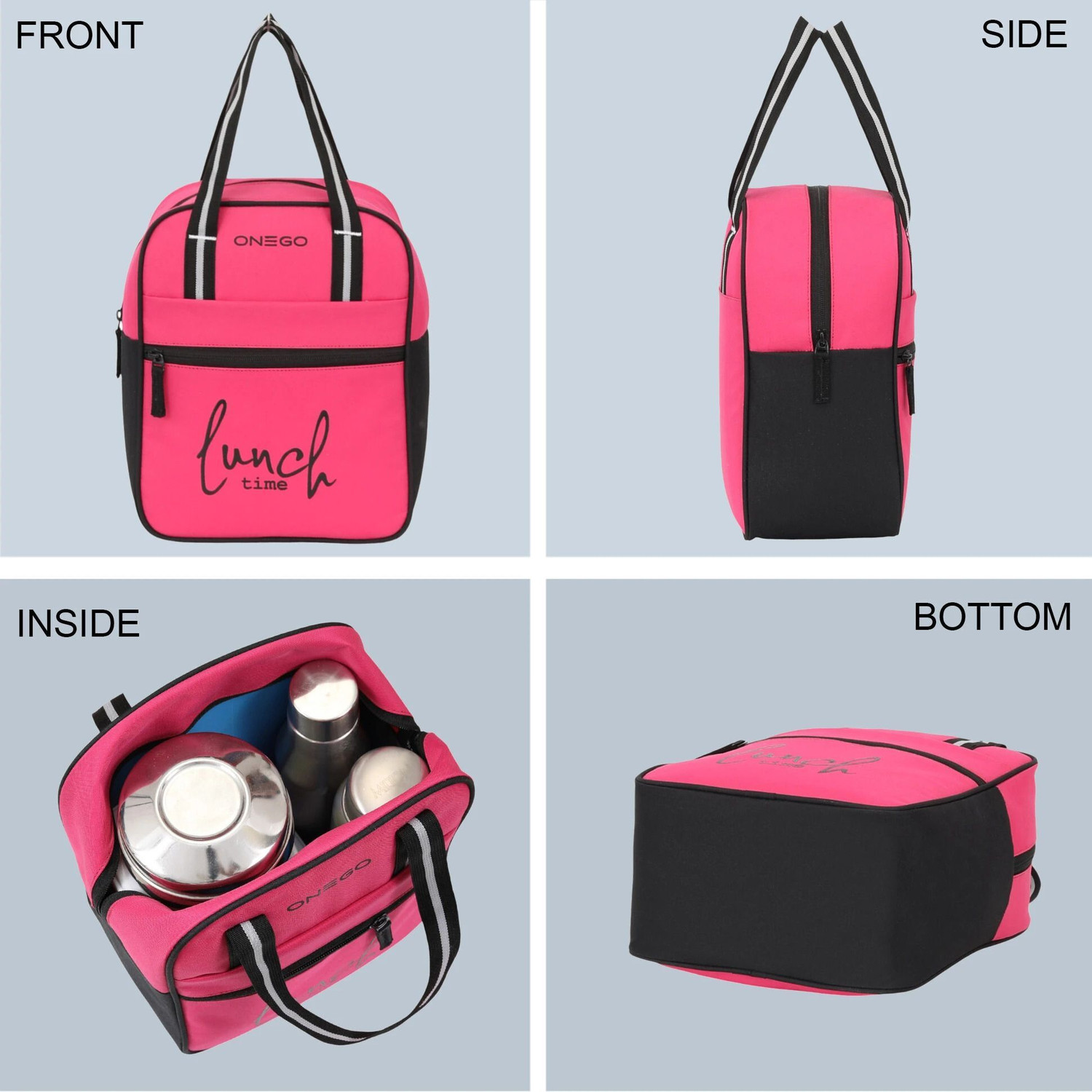 Image of ONEGO Durable Tiffin Bag - Ideal for School, College, Office & Outdoor Trips Waterproof Lunch Bag (Pink, 10 L)