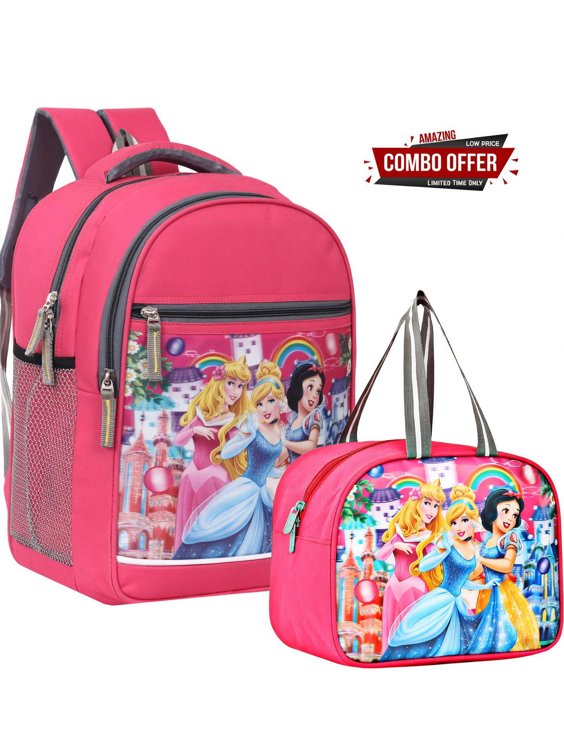 Image of LINOX Barbie Combo School and Lunch bag Class Nursery to 2nd Waterproof School Bag (Pink, 25 L)