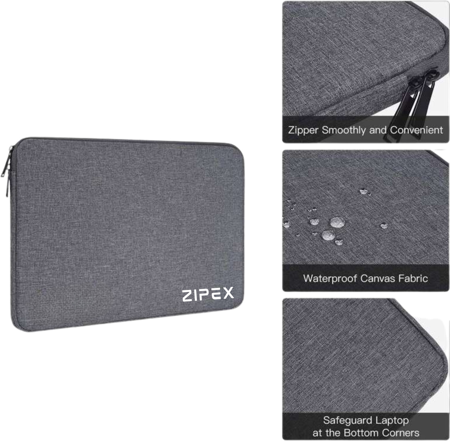 Image of ZIPEX Laptop Sleeve Case and Charger Pouch | for All 13-14 Inch Laptops | Waterproof Laptop Sleeve /Cover (Grey, 14 inch)