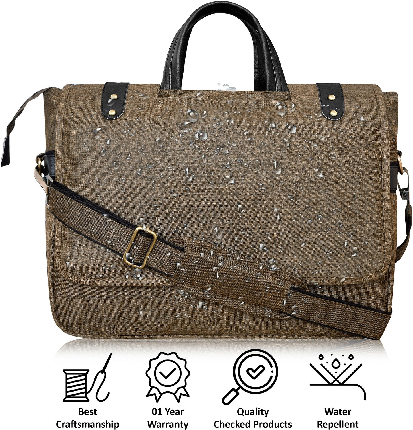 Image of Kedar Enterprise Khaki & Black Color Faux Leather 10L Office Laptop Bag For Men KD-BG52 Waterproof Messenger Bag (Mustard, 10 L)