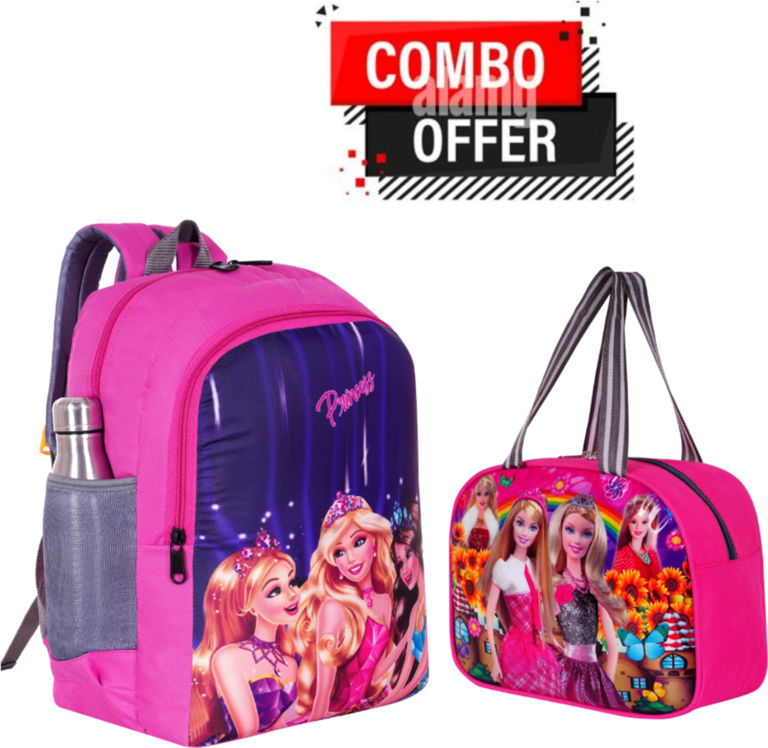 Image of LINOX Barbie Combo School and Lunch bag Class Nursery to 2nd Waterproof School Bag (Pink, 25 L)