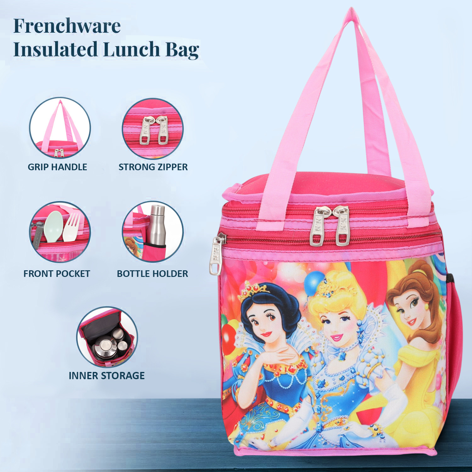 Image of ONEGO Durable Tiffin Bag - Ideal for School, College, Office & Outdoor Trips Waterproof Lunch Bag (Pink, 10 L)