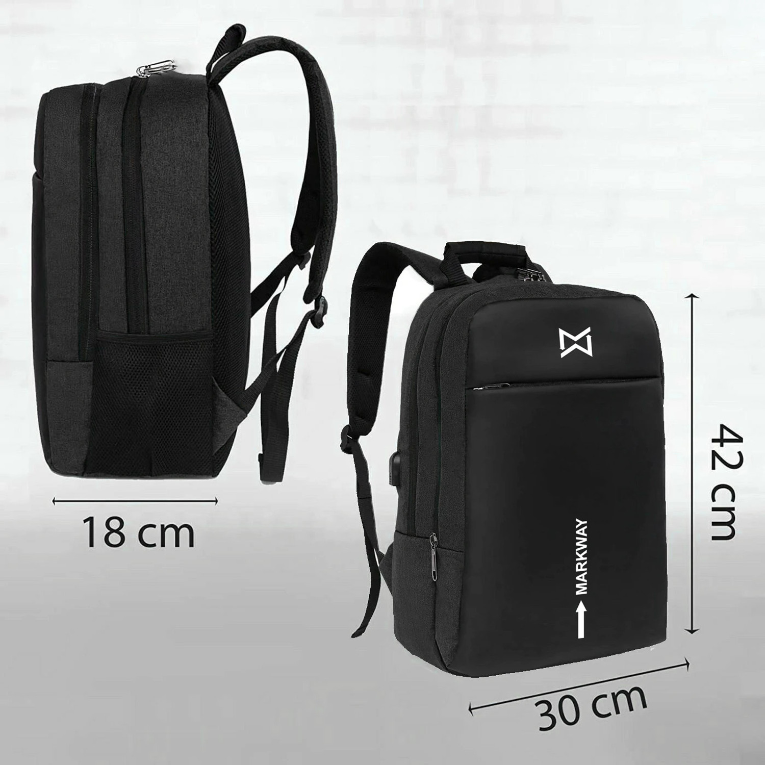 Image of markway AntiTheft Backpack Bag with 15.6 Inch Laptop Compartment & USB Charging Port BAG Waterproof School Bag (Black, 35 L)