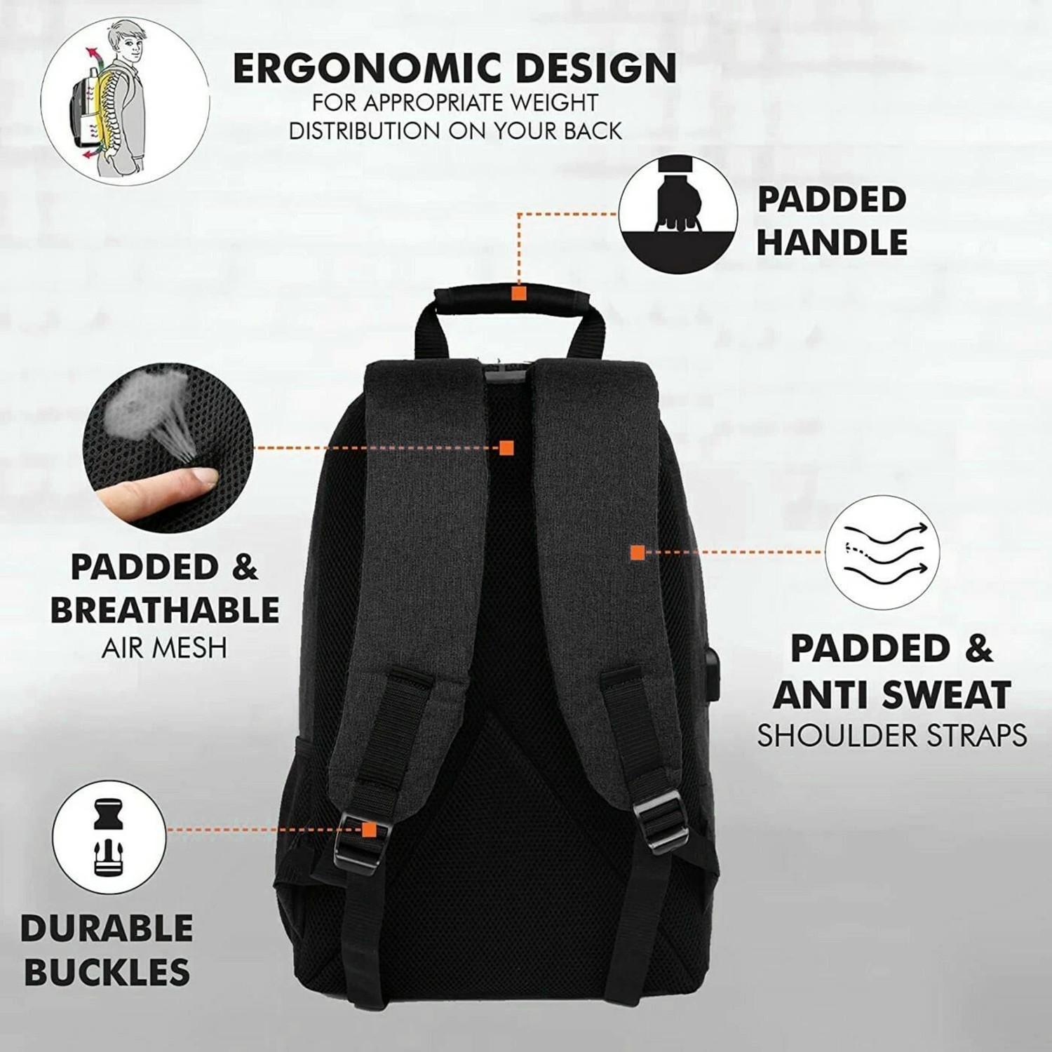 Image of markway AntiTheft Backpack Bag with 15.6 Inch Laptop Compartment & USB Charging Port BAG Waterproof School Bag (Black, 35 L)