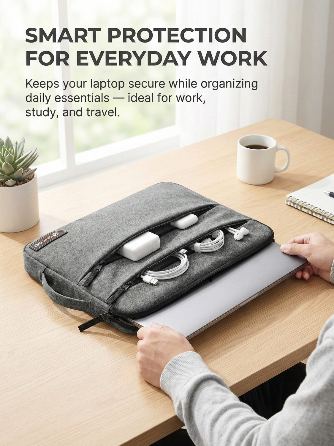 Image of ONEGO Laptop Sleeve Case Cover with Handle for Apple Dell HP Lenovo Asus Samsung Acer Waterproof Laptop Sleeve /Cover (Grey, 15.6 inch)