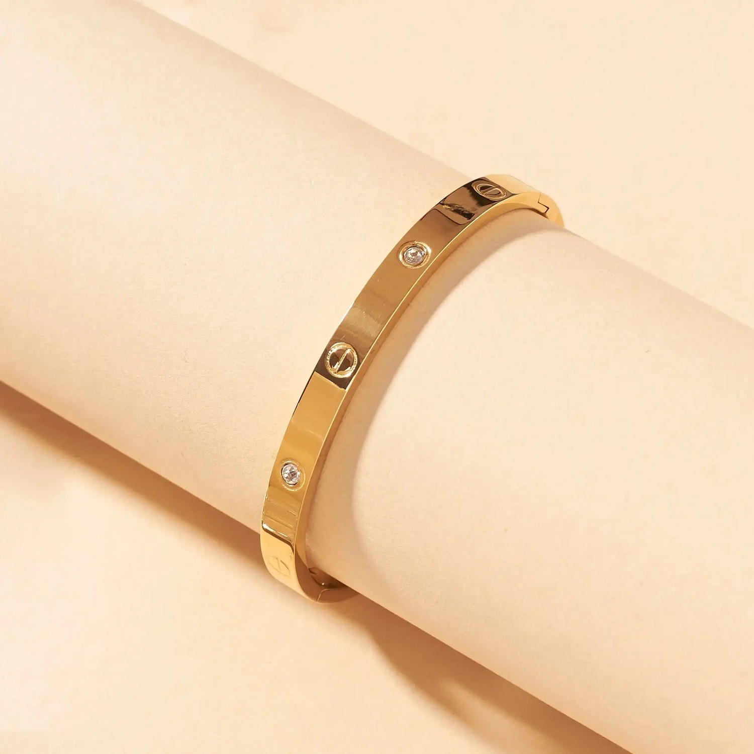 GEM JEWEL Stainless Steel Cubic Zirconia Gold-plated Bangle - Image 1