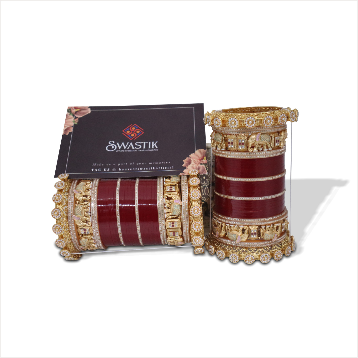 Image of Swastik Brass, Plastic Gold-plated Bangle Set