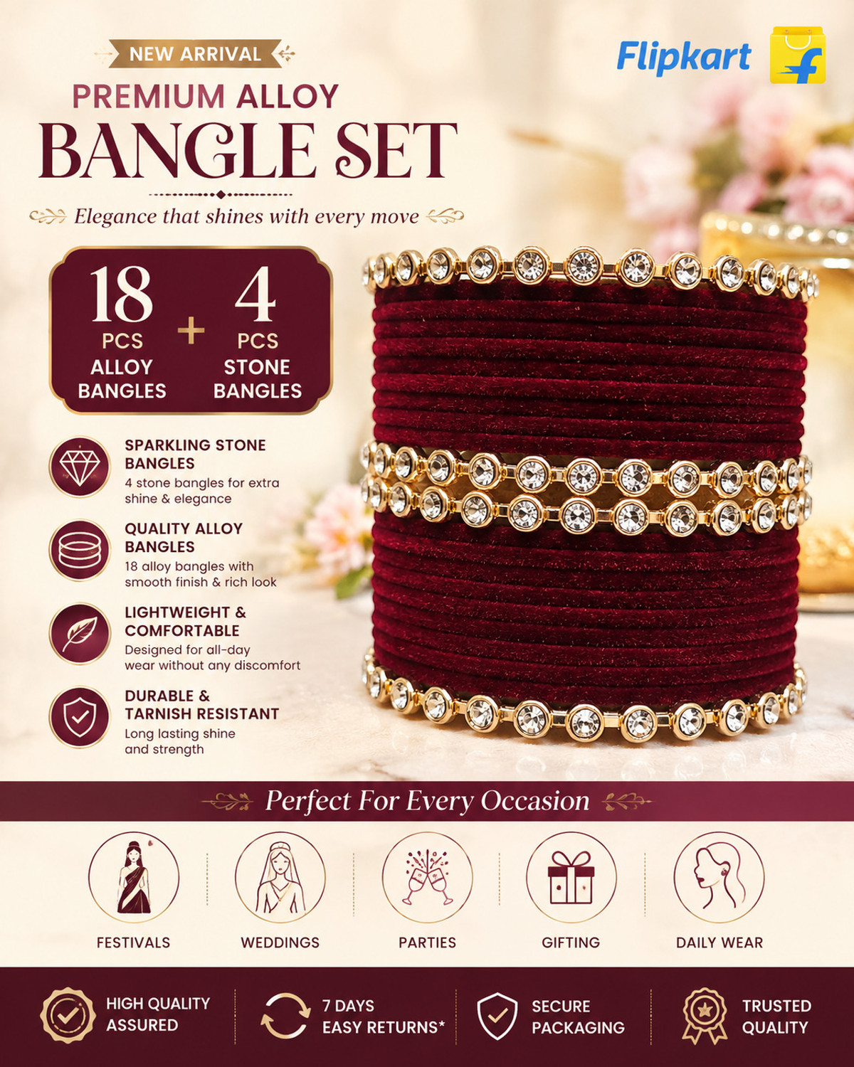 chatakh Alloy Rhinestone Bangle Set (Pack of 22) - Image 1