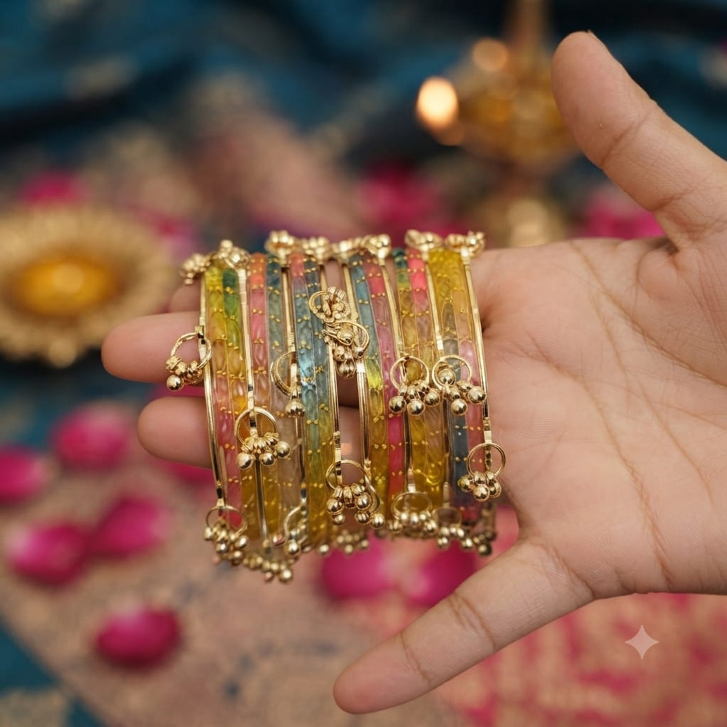 Image of NIRANJN Glass Beads Bangle Set (Pack of 16)