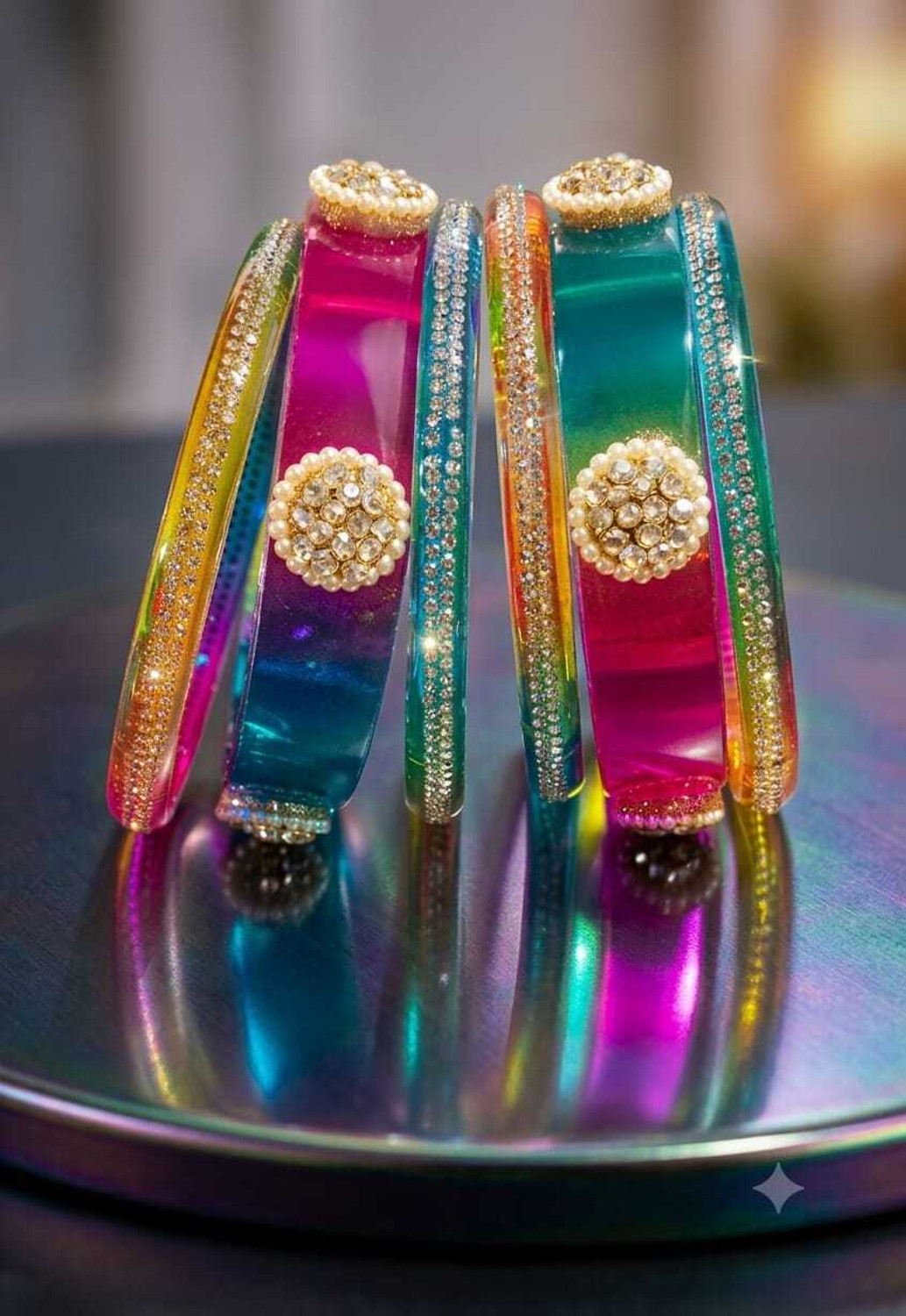 Image of NIRANJN Glass Beads Bangle Set (Pack of 16)