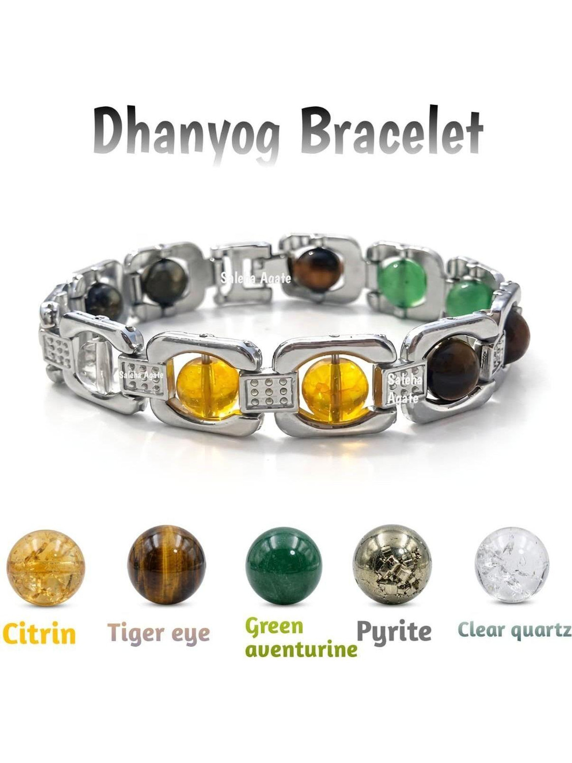 Saleha Agate Brass Crystal Silver Bracelet - Image 1