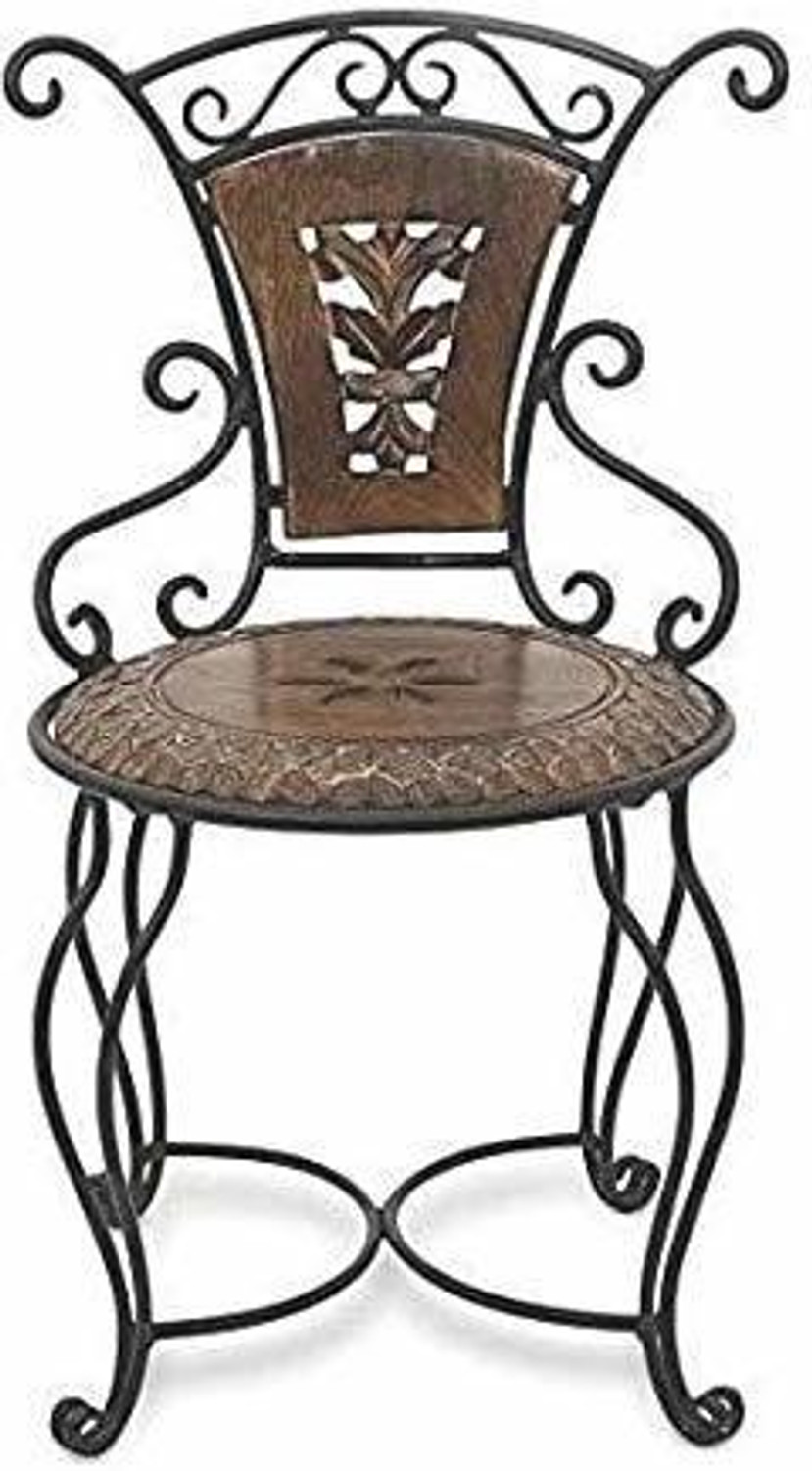 Image of Casa Trading Wooden and Wrought Iron Chair /Mooda Chair for Living Room (Natural Brown) Solid Wood Bar Chair (Finish Color - Brown, Pre-assembled)