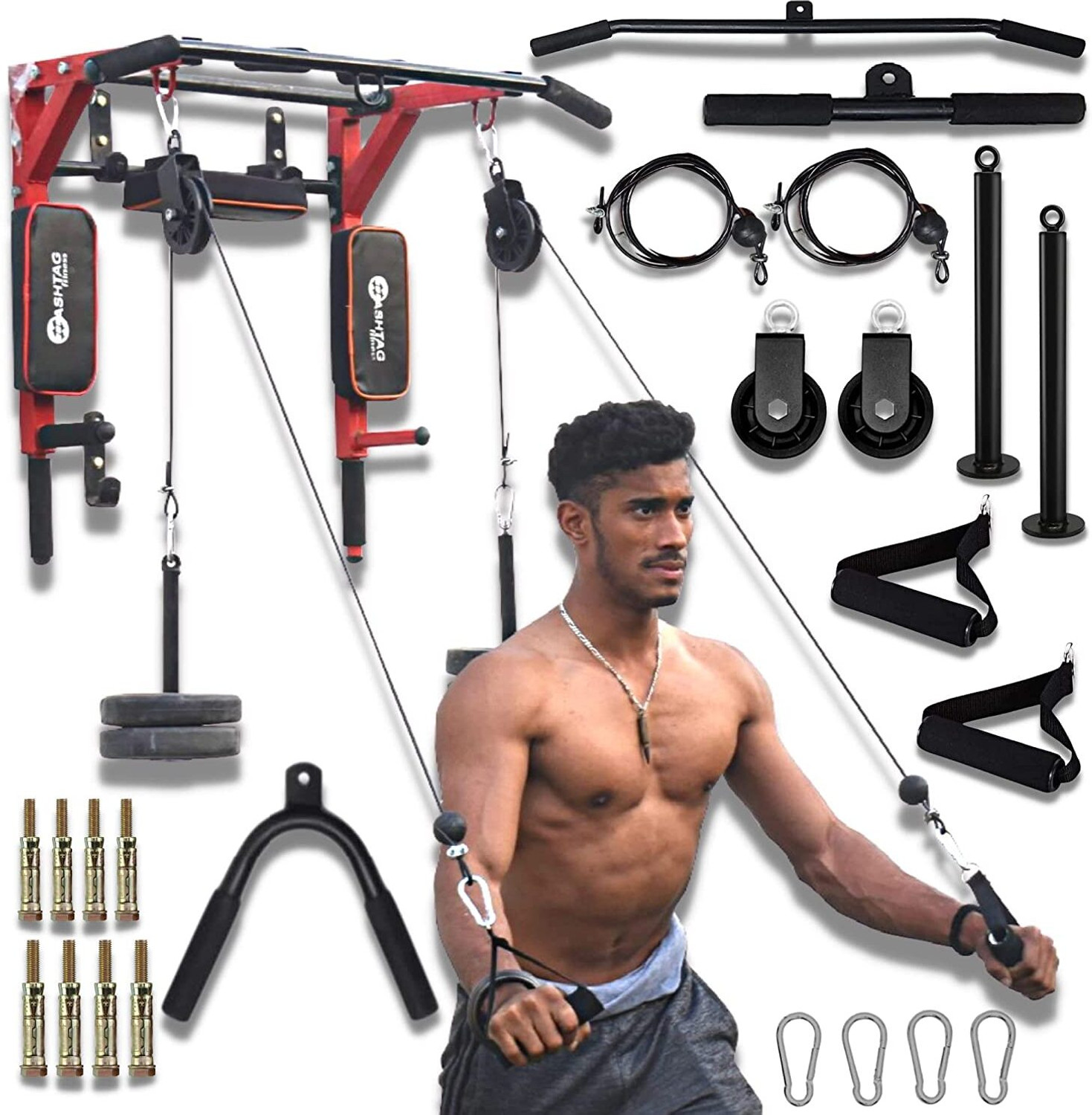 Image of Sporto Fitness S-124 Wall Mounted Pull Up Bar Chin bar Dip Station for Indoor Pull-up Bar (Black)