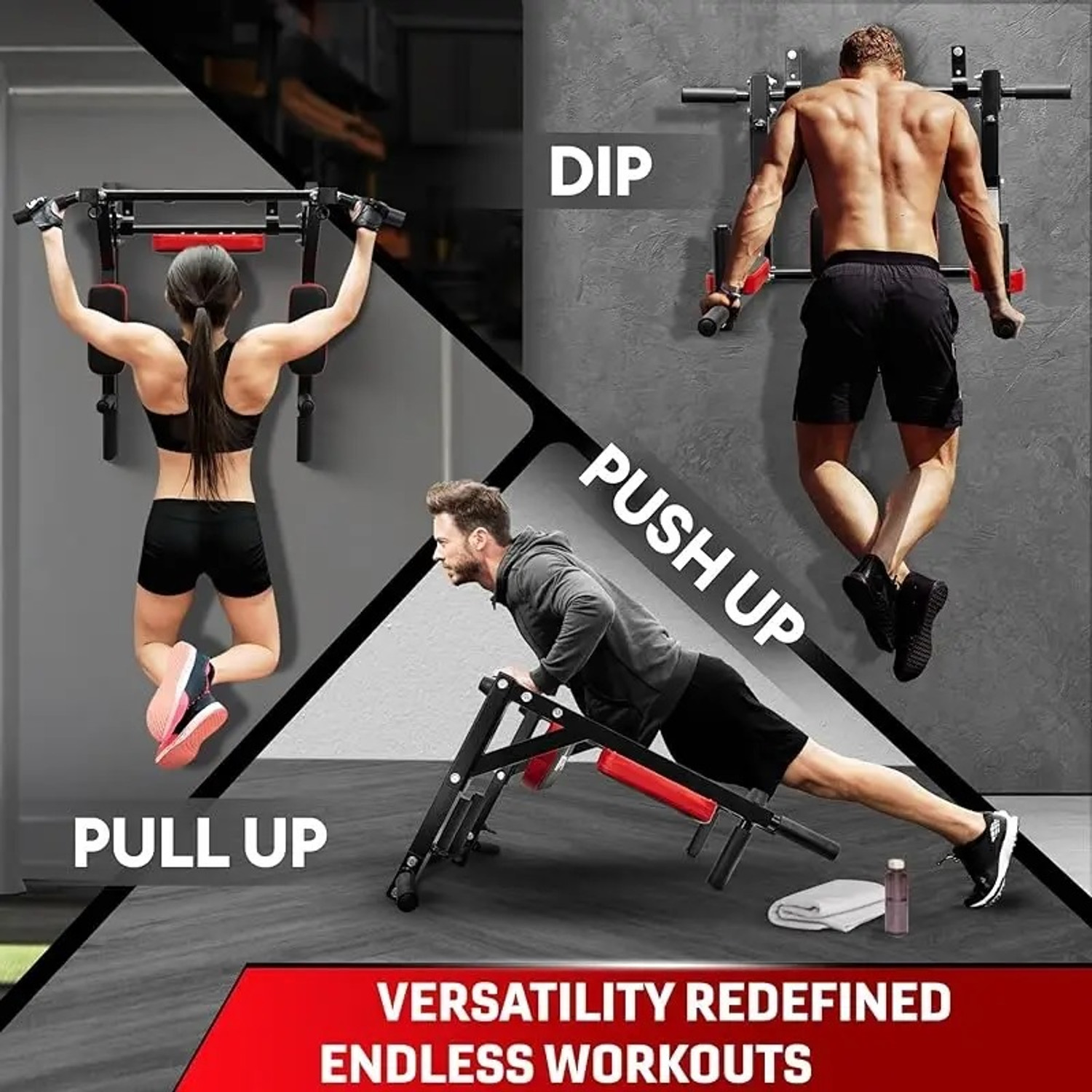 Image of Sporto Fitness S-124 Wall Mounted Pull Up Bar Chin bar Dip Station for Indoor Pull-up Bar (Black)