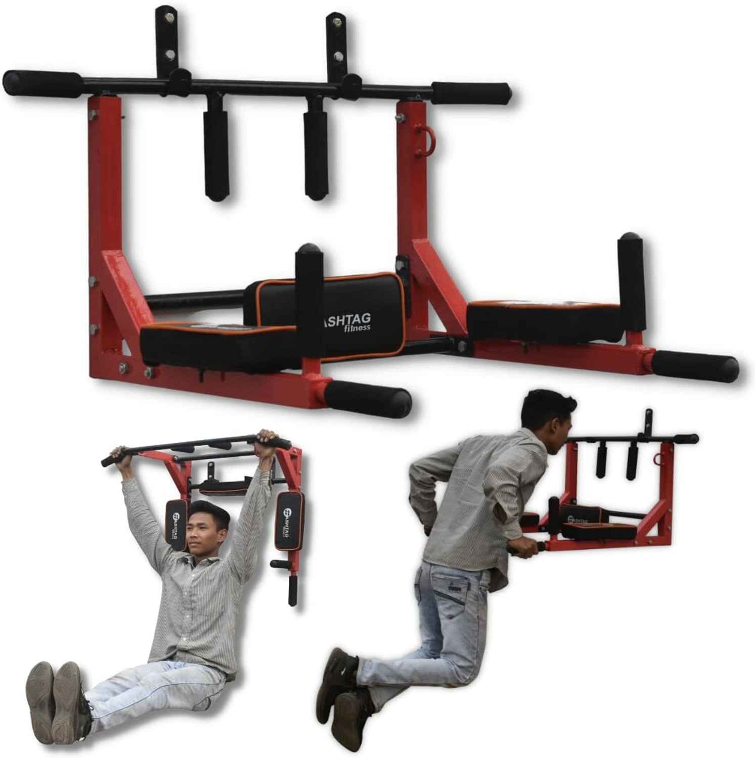 Image of Sporto Fitness S-124 Wall Mounted Pull Up Bar Chin bar Dip Station for Indoor Pull-up Bar (Black)