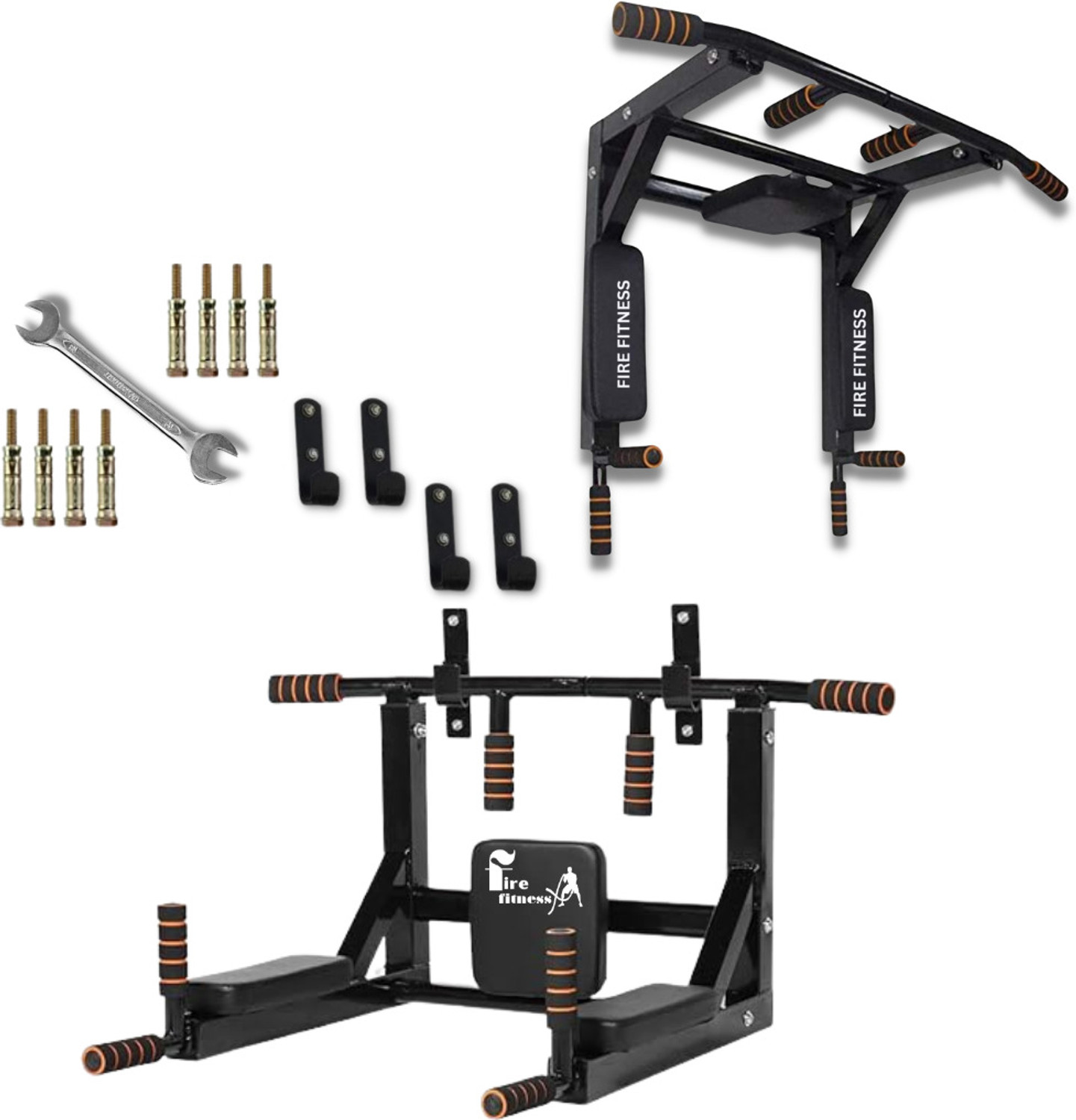 Image of Sporto Fitness S-124 Wall Mounted Pull Up Bar Chin bar Dip Station for Indoor Pull-up Bar (Black)