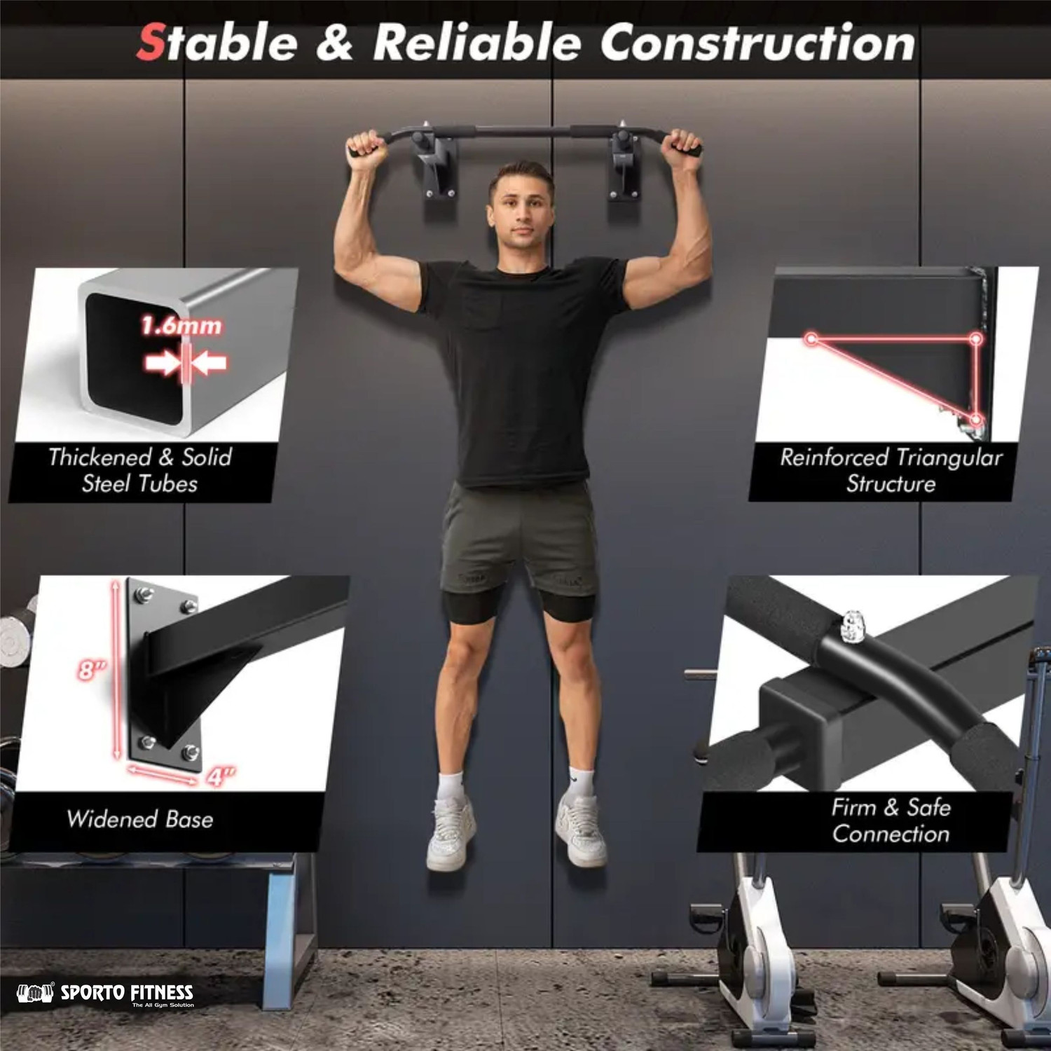 Image of Sporto Fitness S-111 wall Mounted Chin up bar For Hight Increase Pull-up Bar