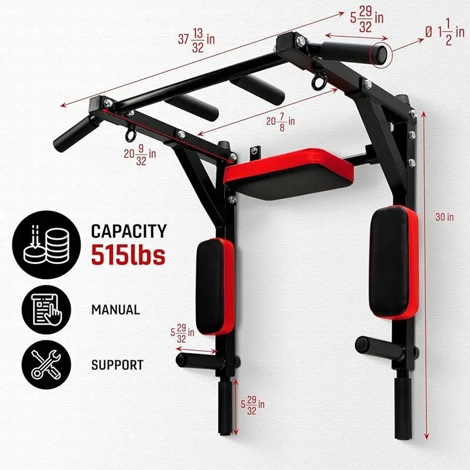 Image of Sporto Fitness S-124 Wall Mounted Pull Up Bar Chin bar Dip Station for Indoor Pull-up Bar (Black)