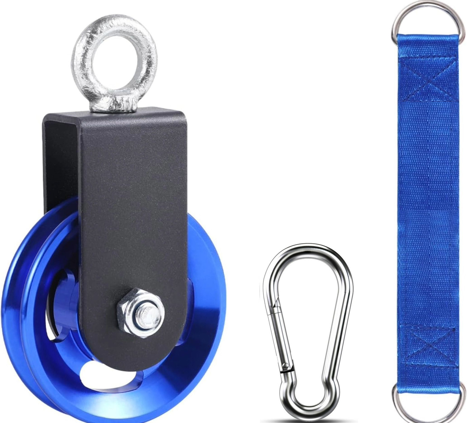 Image of YMD 1 Pack Silent Aluminium Gym Cable Pulley Wheel with Hanging Straps and Carabiner Multi-training Bar (Blue)