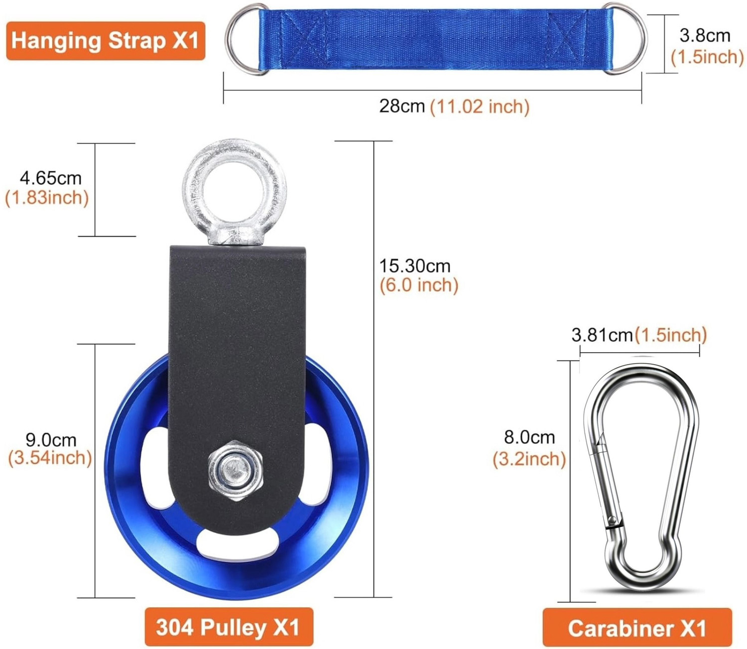 Image of YMD 1 Pack Silent Aluminium Gym Cable Pulley Wheel with Hanging Straps and Carabiner Multi-training Bar (Blue)