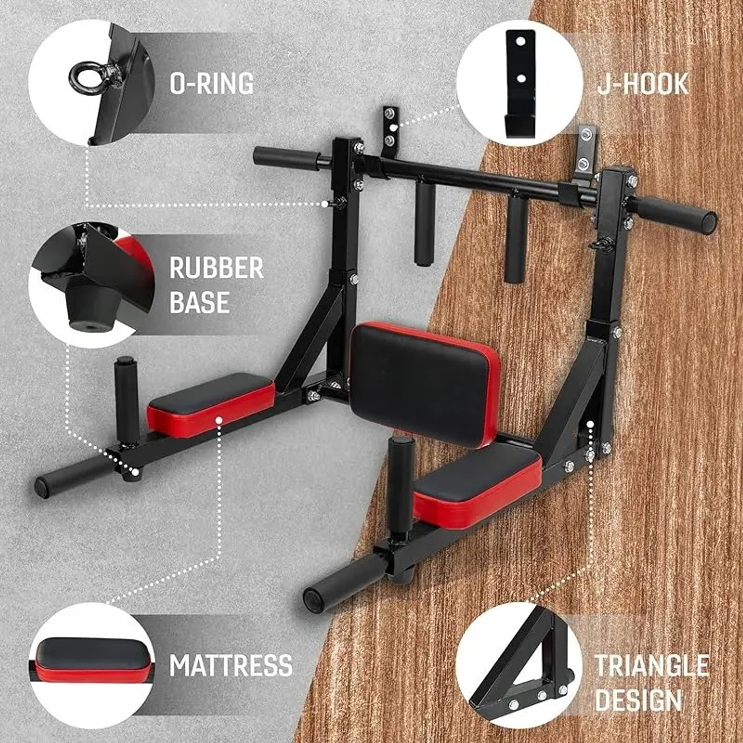 Image of Sporto Fitness S-124 Wall Mounted Pull Up Bar Chin bar Dip Station for Indoor Pull-up Bar (Black)