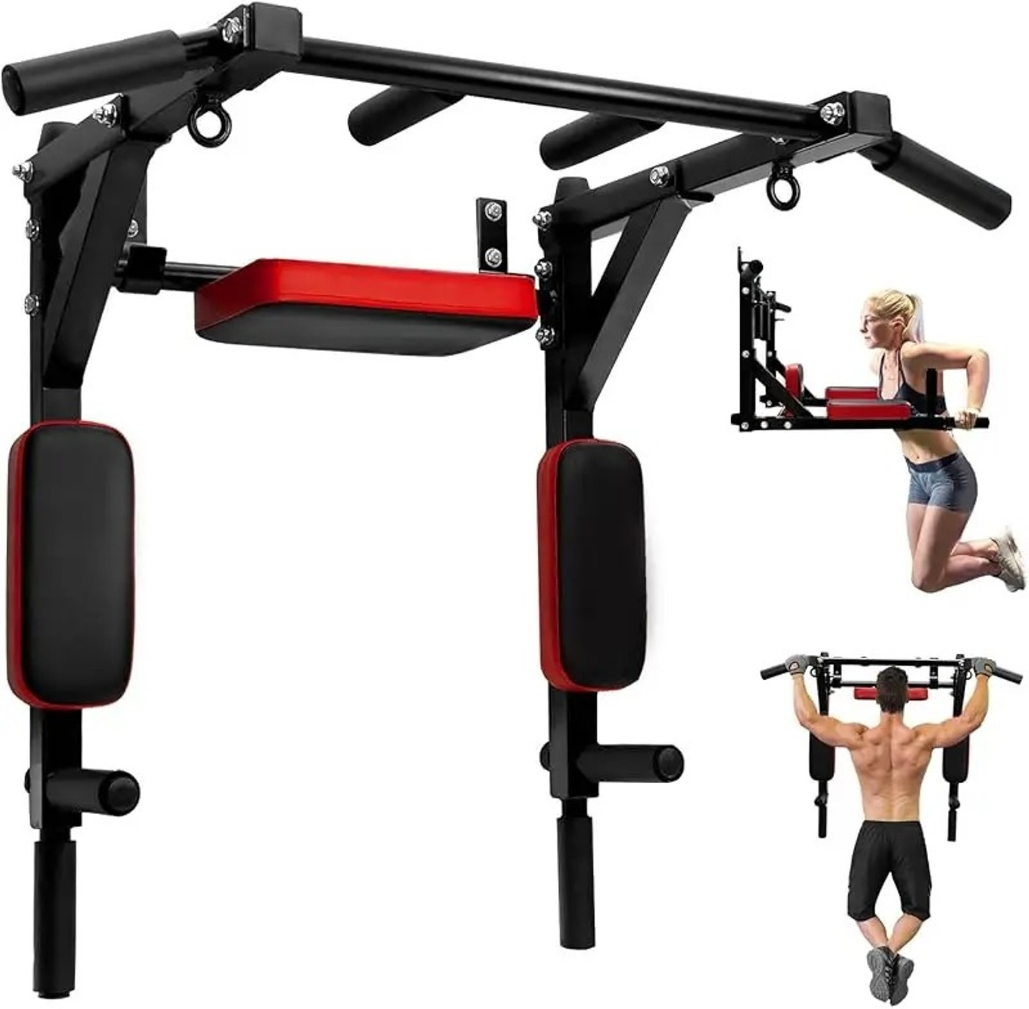Image of Sporto Fitness S-124 Wall Mounted Pull Up Bar Chin bar Dip Station for Indoor Pull-up Bar (Black)