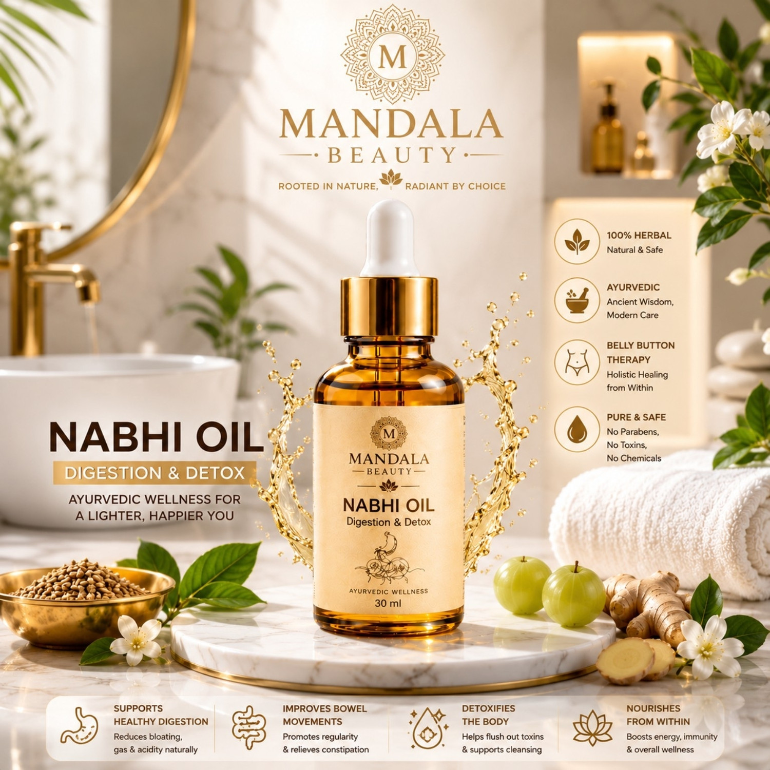 Image of Ved Sanjeevani Radiant Skin Care Nabhi Oil For Acne-Prone & Dullness Reduction (30 ml)