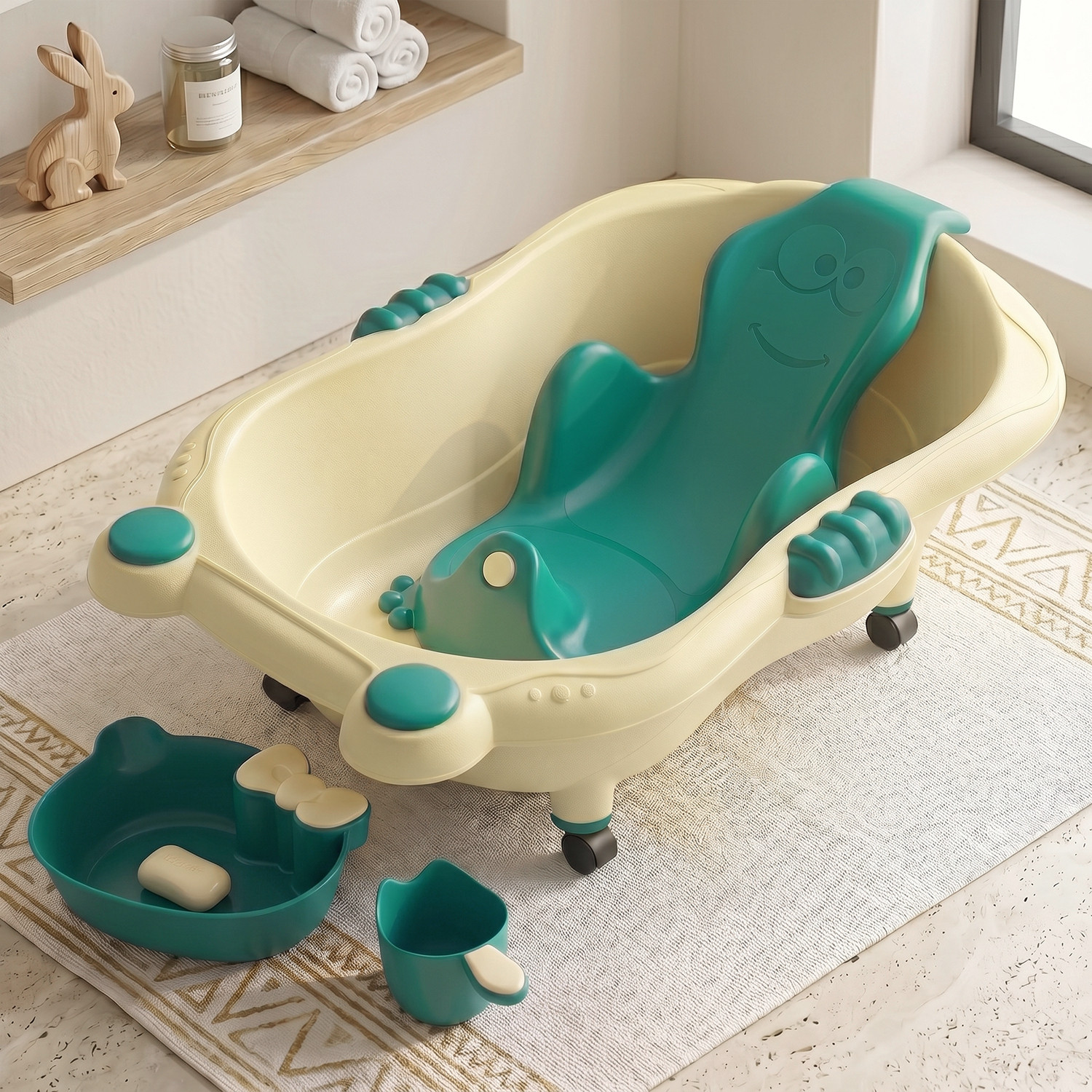 Image of StarAndDaisy Foldable Infant Bath Tub, Newborn Toddler Folding Bathing tub With Cushion (White & Pink)