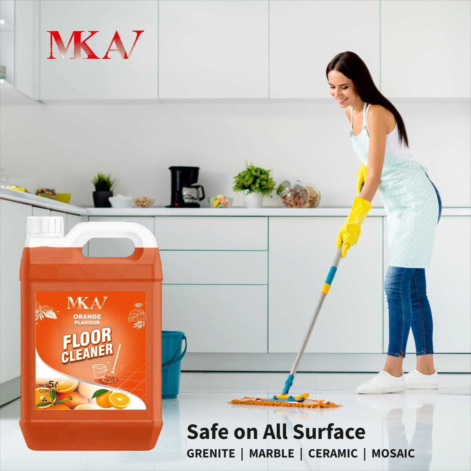 Image of MKAV Orange Floor & Bathroom Cleaner-Kills Germ, Safe on Tiles, Marble & Granite Orange (2 x 5000 ml)