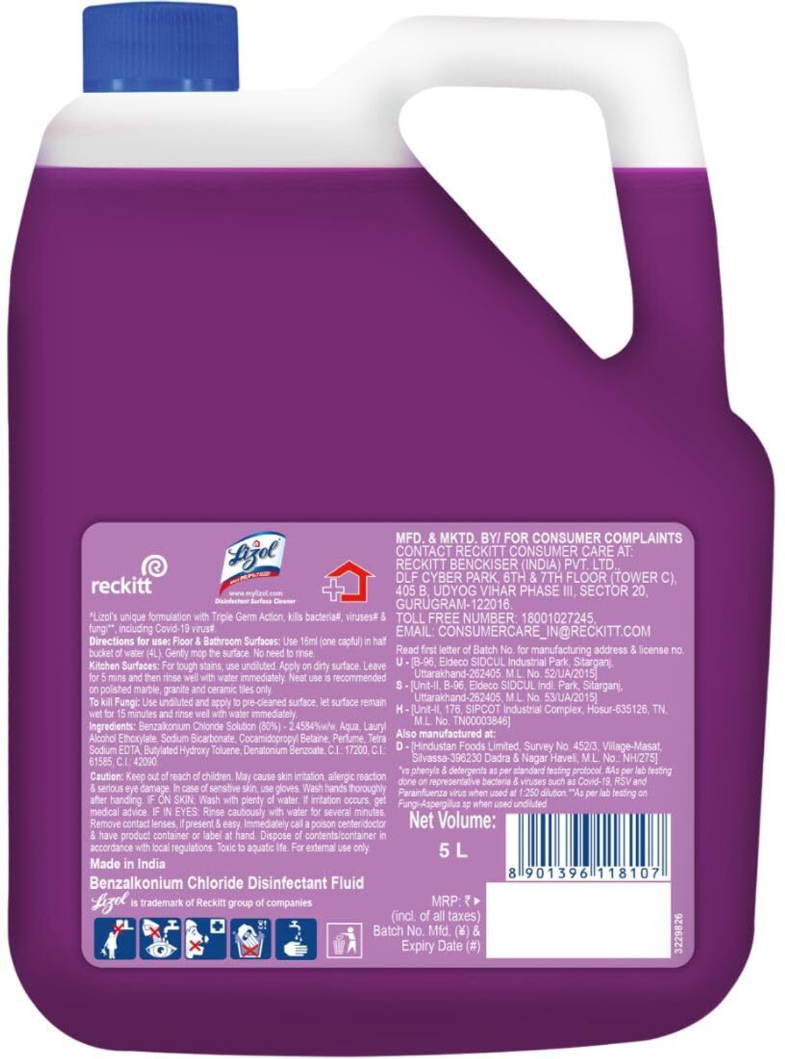 Image of Lizol Disinfectant Surface & Floor Cleaner Liquid, Lavenders Lavender (5 L)