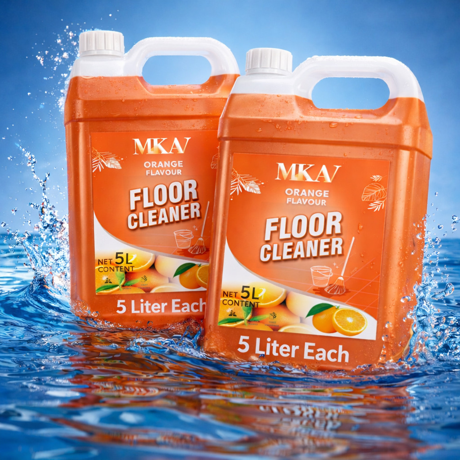 Image of MKAV Orange Floor & Bathroom Cleaner-Kills Germ, Safe on Tiles, Marble & Granite Orange (2 x 5000 ml)
