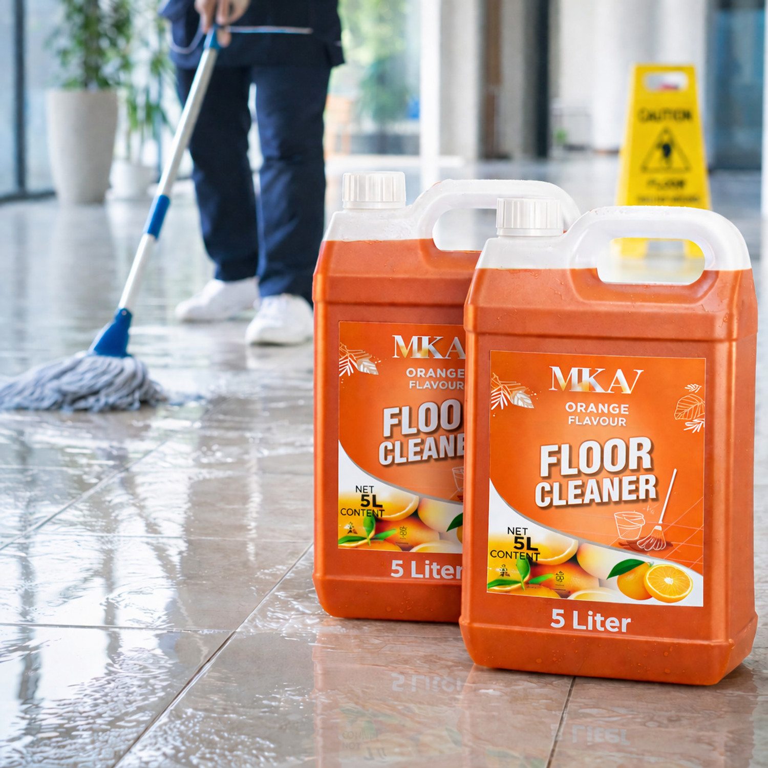 Image of MKAV Orange Floor & Bathroom Cleaner-Kills Germ, Safe on Tiles, Marble & Granite Orange (2 x 5000 ml)