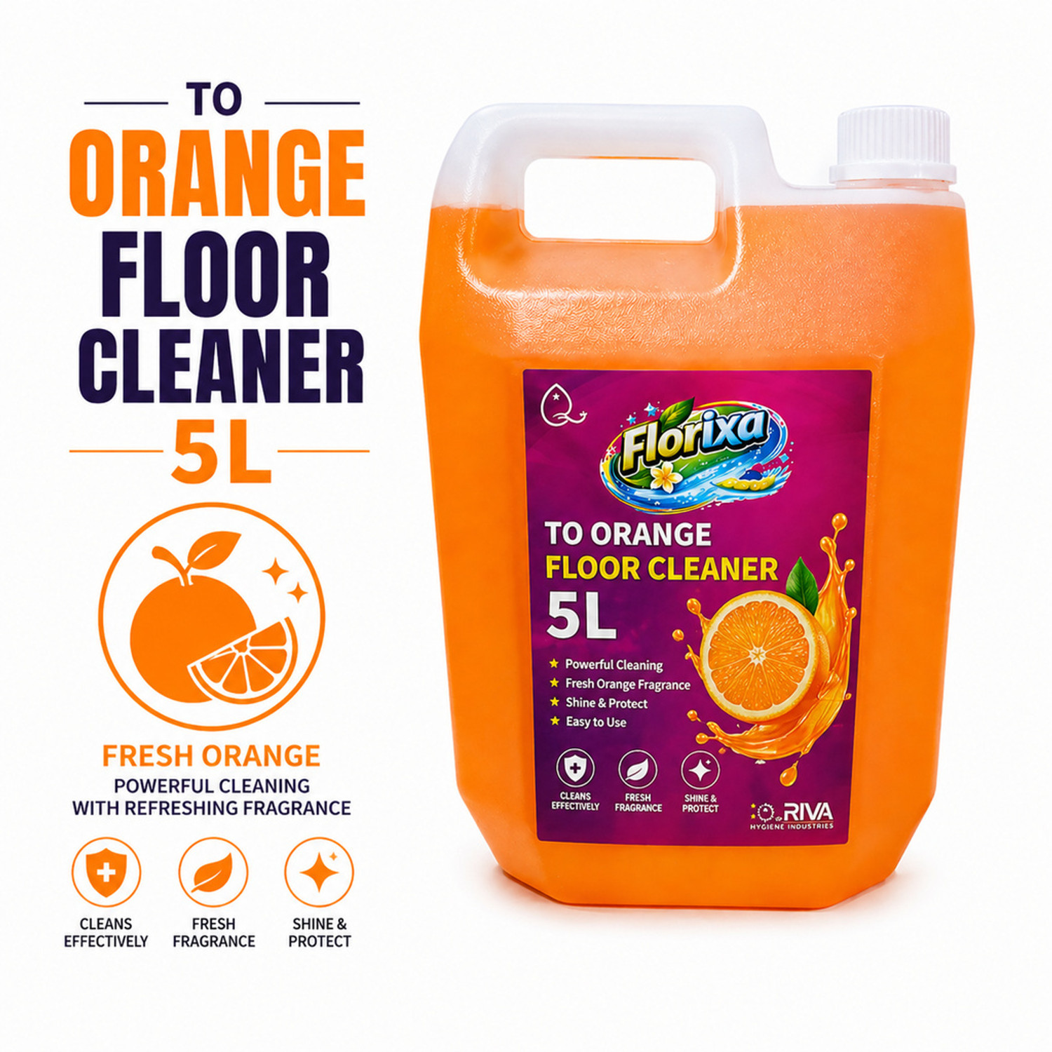 Image of MKAV Orange Floor & Bathroom Cleaner-Kills Germ, Safe on Tiles, Marble & Granite Orange (2 x 5000 ml)