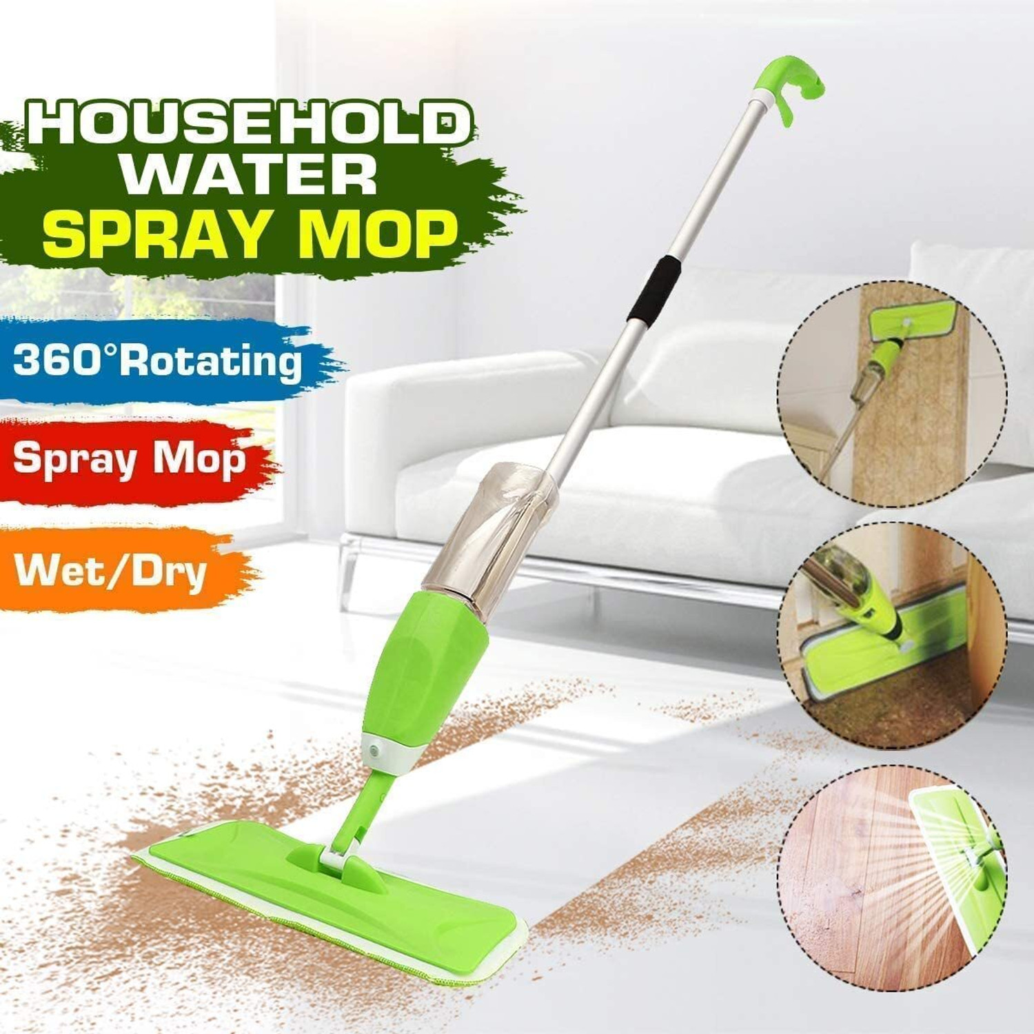 Image of AMOZI Microfiber Floor Cleaning Spray Mop, Removable Pad & 360 Degree Rotating handle Wet and Dry Duster
