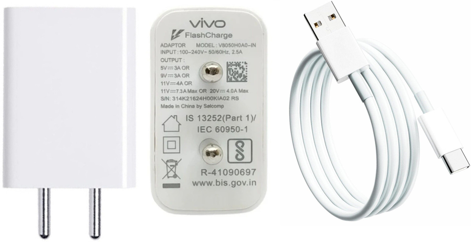 Image of vivo 80 W SuperVOOC 7.3 A Dual Port Mobile Charger with Detachable Cable (White)