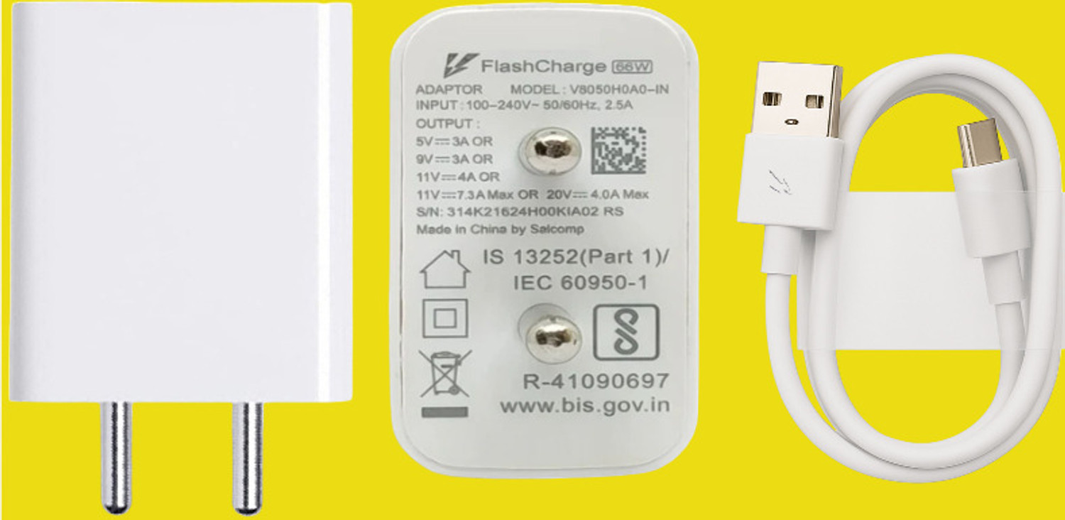 Image of vivo 66 W Quick Charge 6 A Wall Charger for Mobile with Detachable Cable (White, Cable Included)