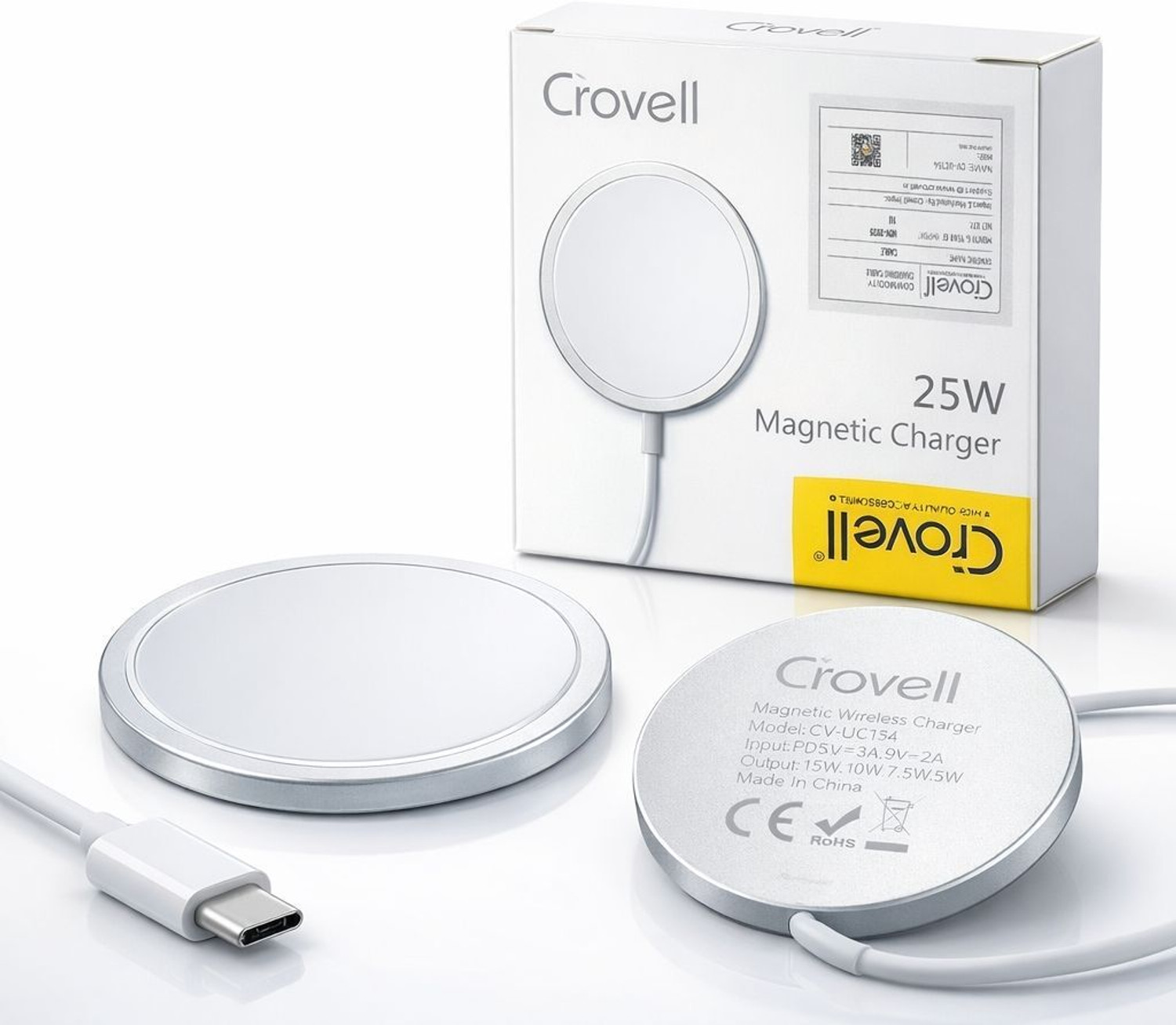 Image of Crovell 96 W Supercharge 1 A Wireless Mobile Charger with Detachable Cable (White)